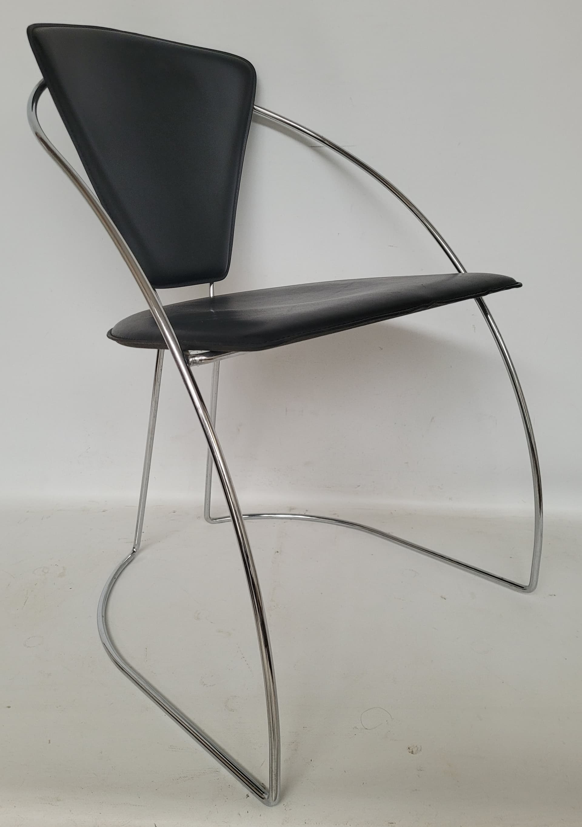Krzesło Bauhaus, skóra czarna, stal chromowana, Arrben, Włochy, lata 80. - 398788