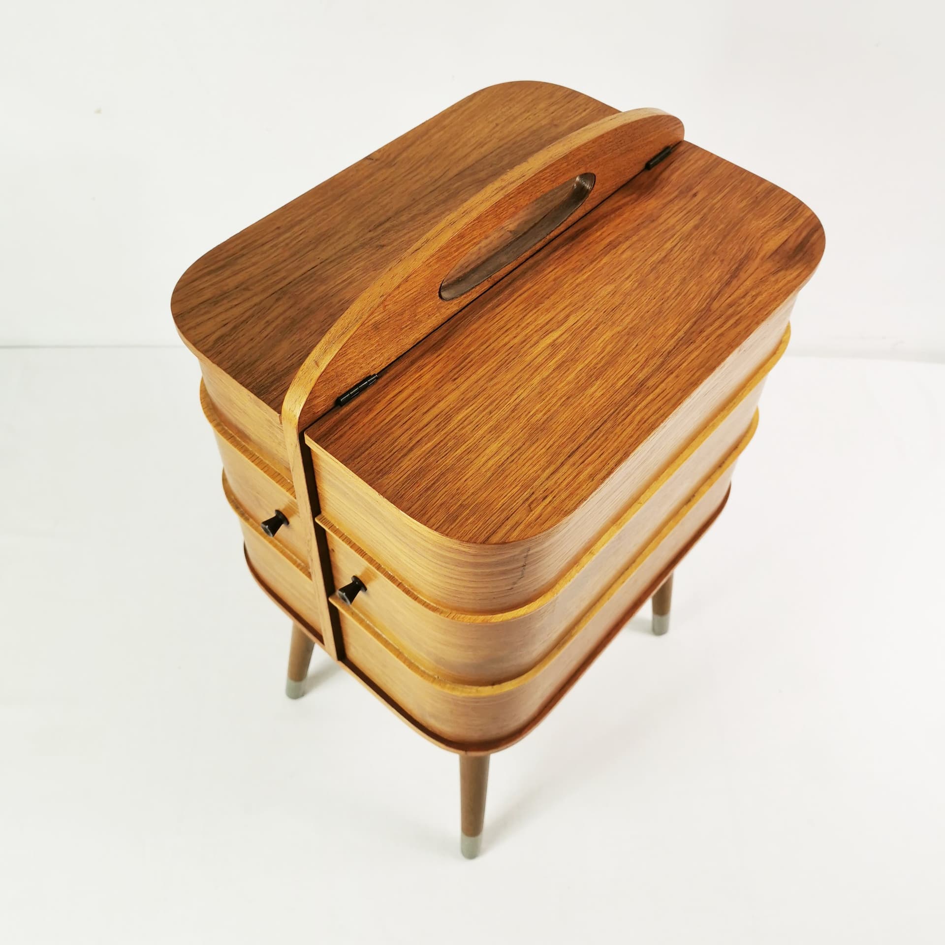 Sewing organizer Mid-Century, brown teak, Denmark, 1960s. - 398866