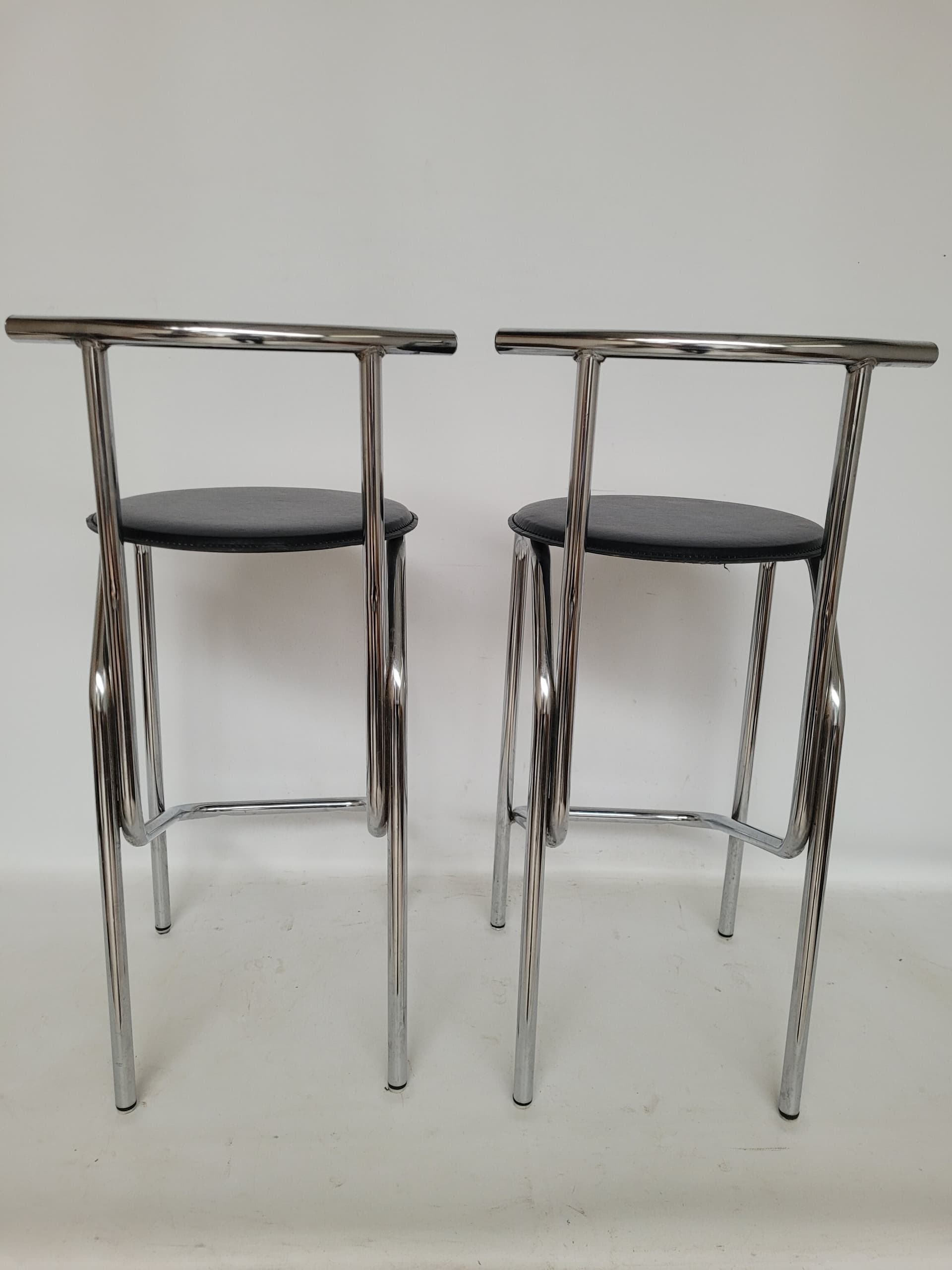 Hoker Bauhaus, stal chromowana srebrna, skóra ekologiczna czarna, lata 90. - 398999