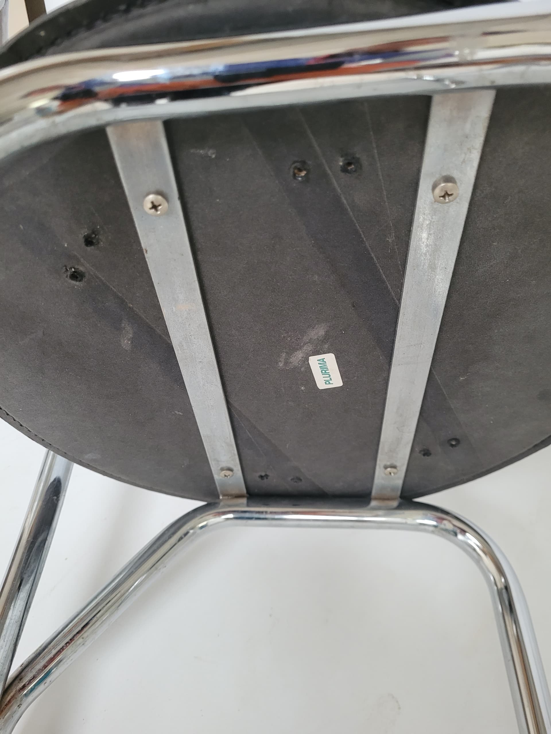 Hoker Bauhaus, stal chromowana srebrna, skóra ekologiczna czarna, lata 90. - 399007