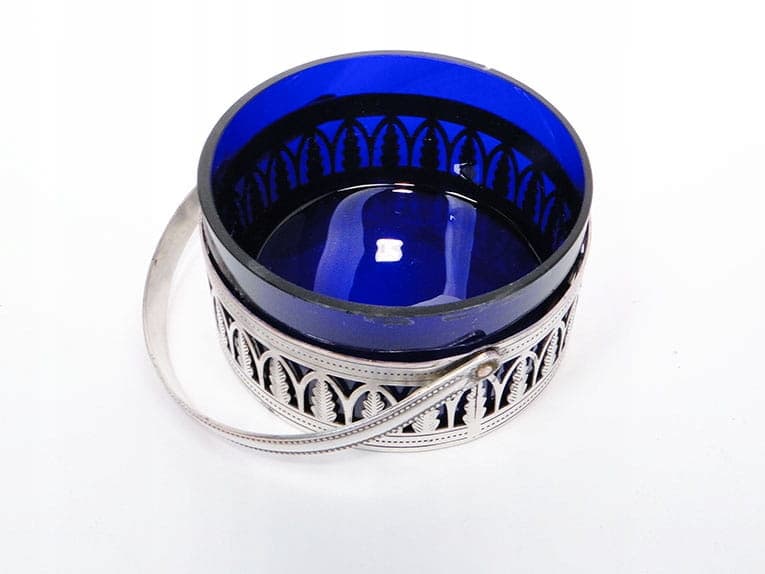 Sugar bowl Art Deco, cobalt glass, silver metal, 1930s - 399016