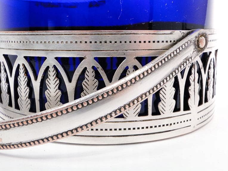 Sugar bowl Art Deco, cobalt glass, silver metal, 1930s - 399021