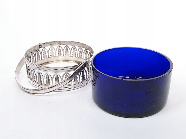 Sugar bowl Art Deco, cobalt glass, silver metal, 1930s - 399019
