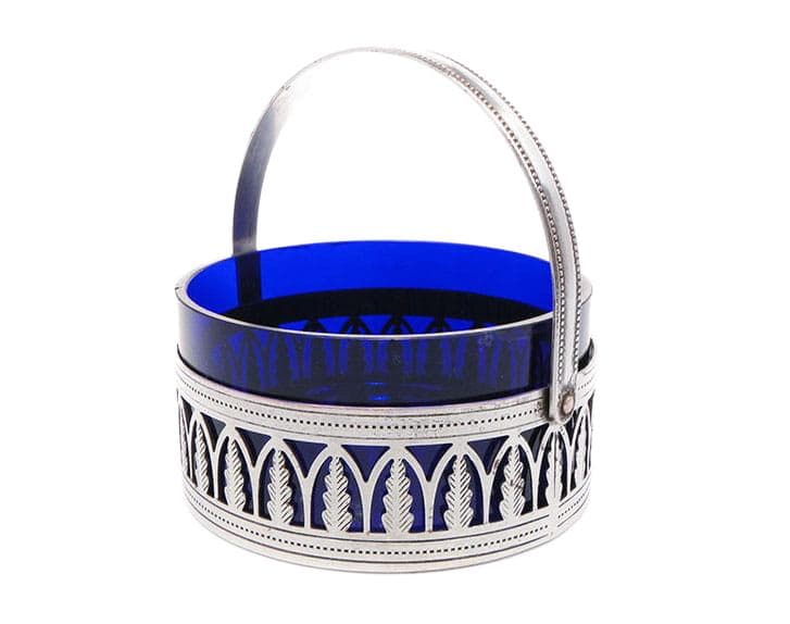 Sugar bowl Art Deco, cobalt glass, silver metal, 1930s