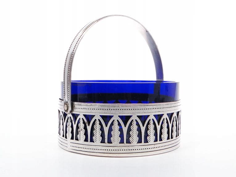 Sugar bowl Art Deco, cobalt glass, silver metal, 1930s - 399018