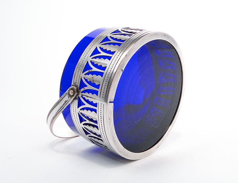 Sugar bowl Art Deco, cobalt glass, silver metal, 1930s - 399020