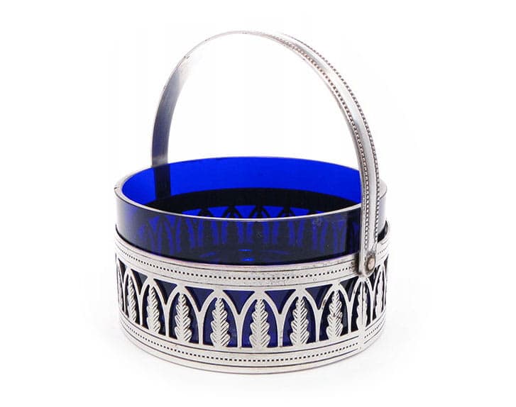 Sugar bowl Art Deco, cobalt glass, silver metal, 1930s - 399017
