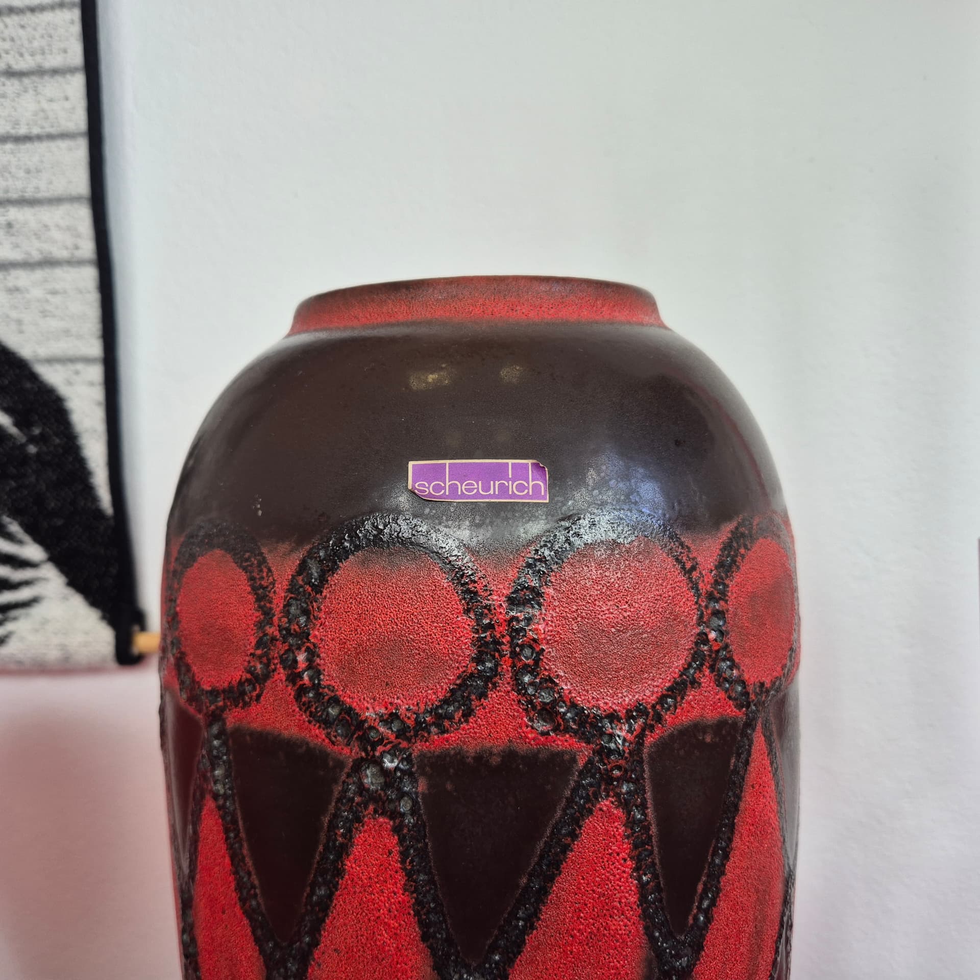 Floor vase, black red brown, ceramic, Scheurich, Germany, 1960s. - 399074