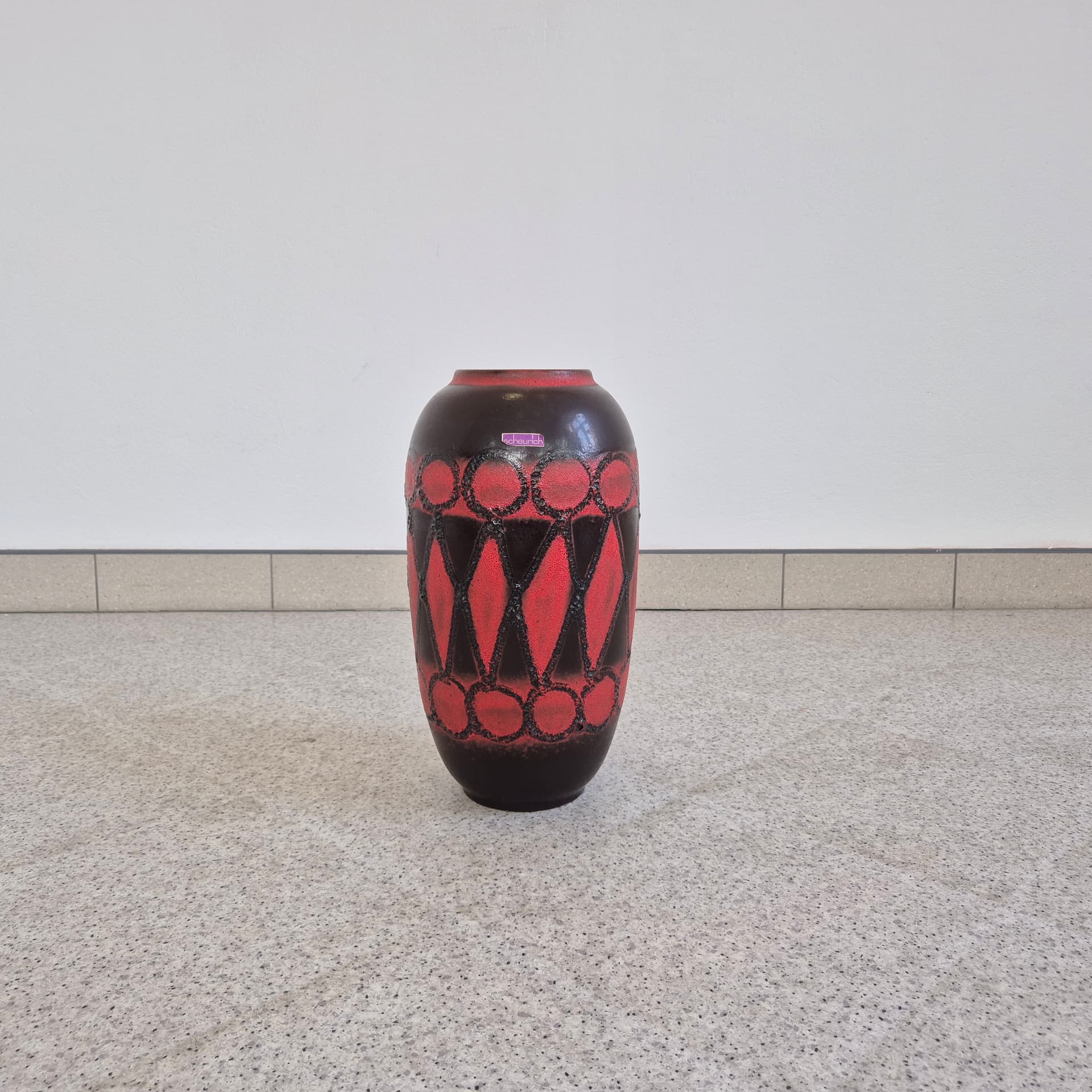Floor vase, black red brown, ceramic, Scheurich, Germany, 1960s. - 399066
