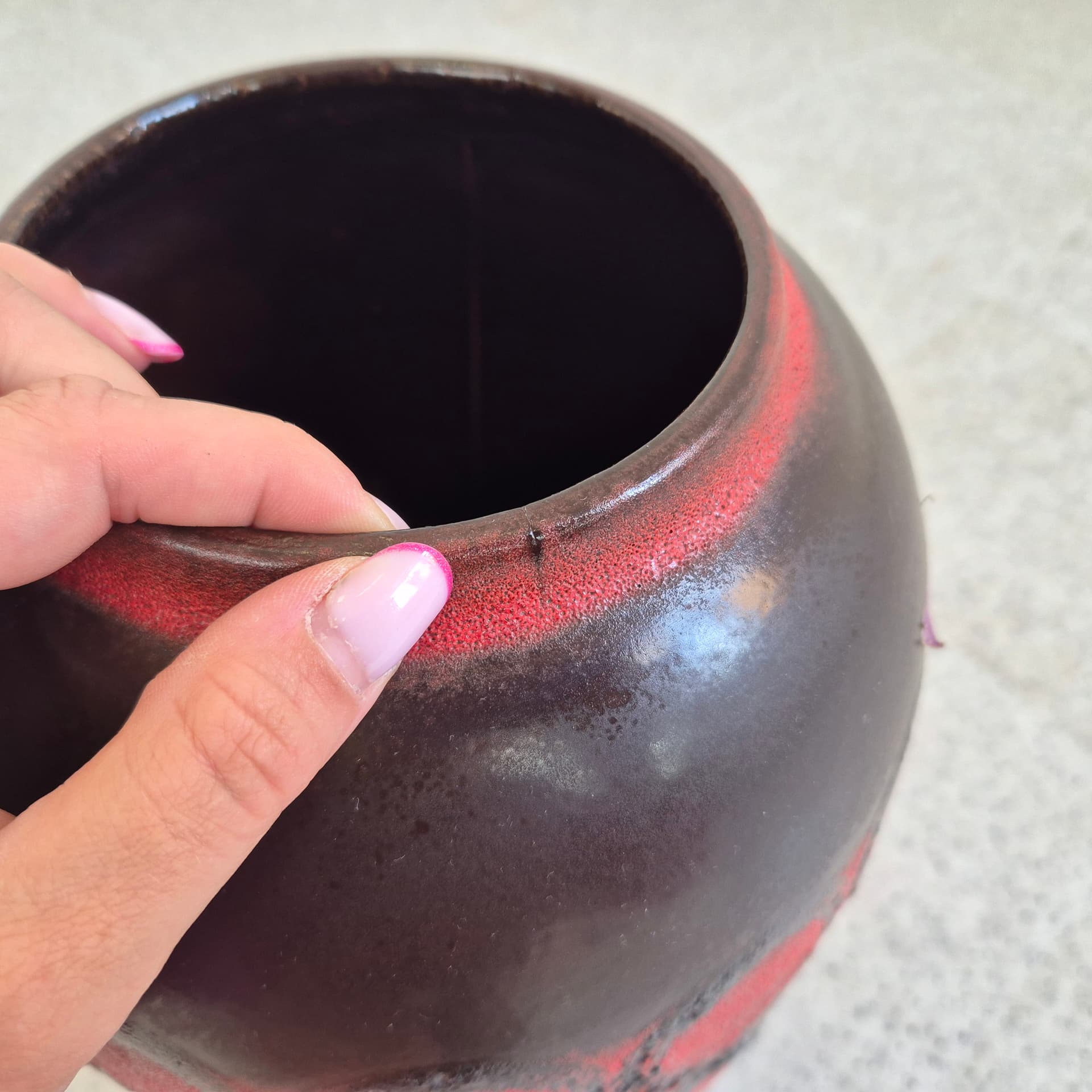 Floor vase, black red brown, ceramic, Scheurich, Germany, 1960s. - 399070