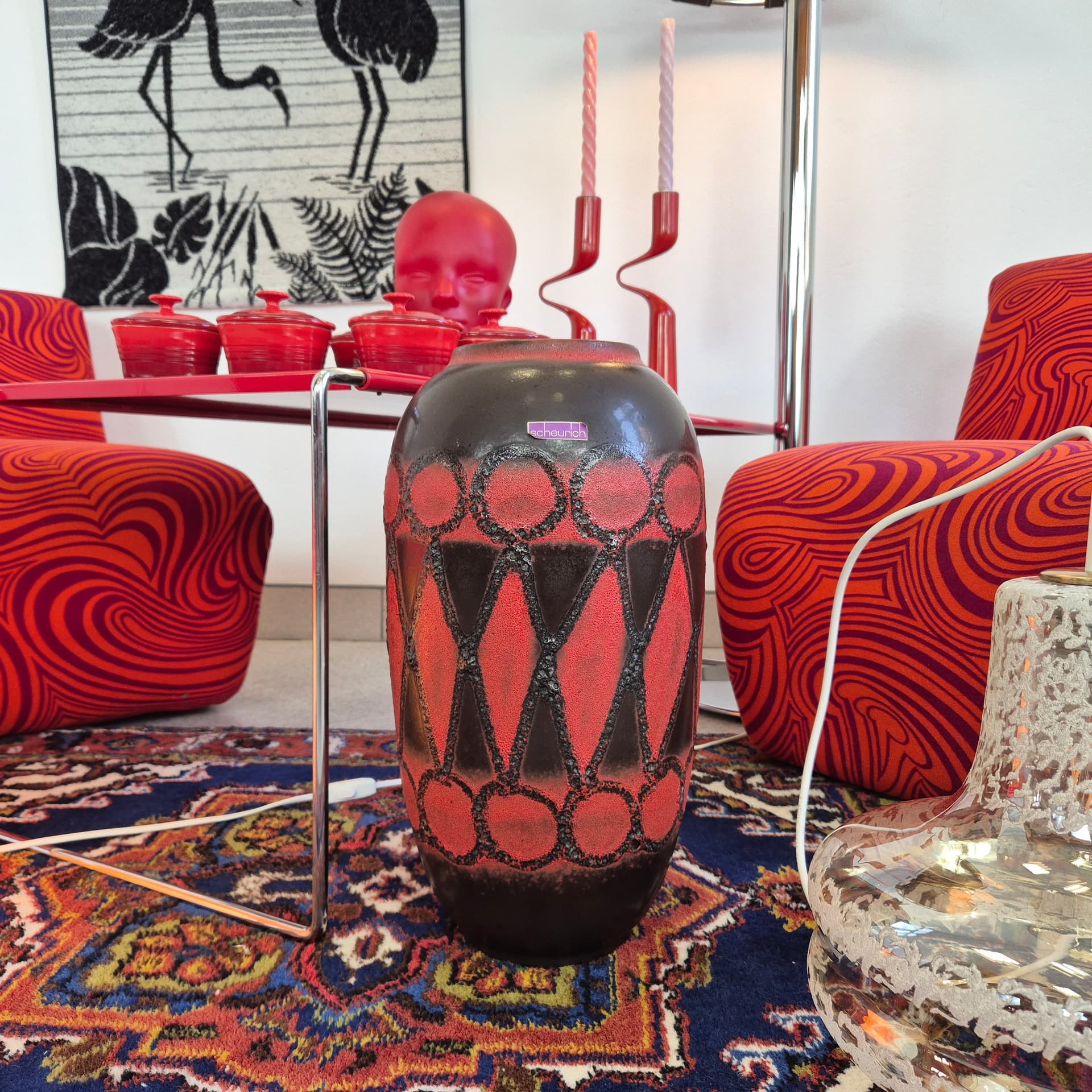 Floor vase, black red brown, ceramic, Scheurich, Germany, 1960s. - 399073