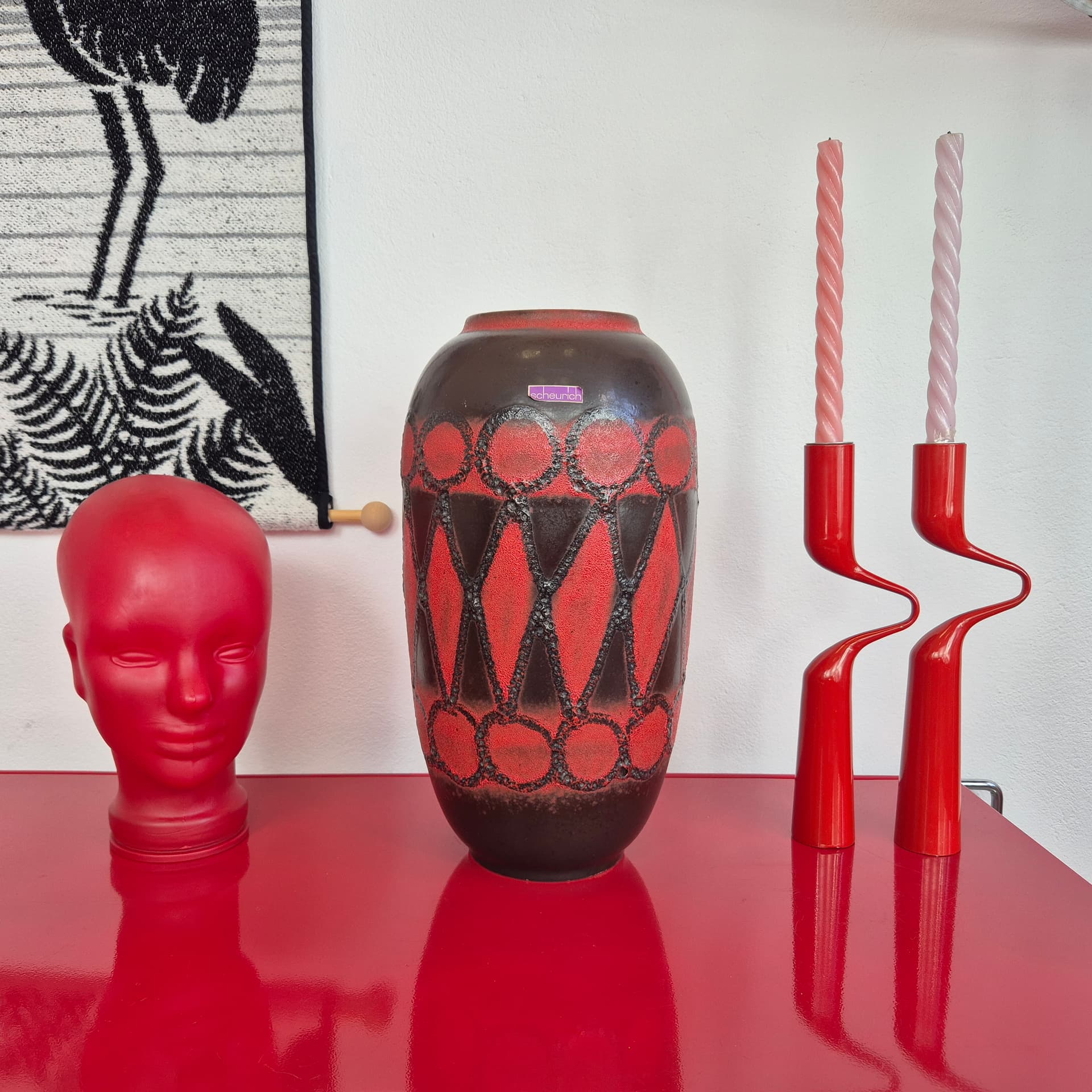 Floor vase, black red brown, ceramic, Scheurich, Germany, 1960s. - 399076