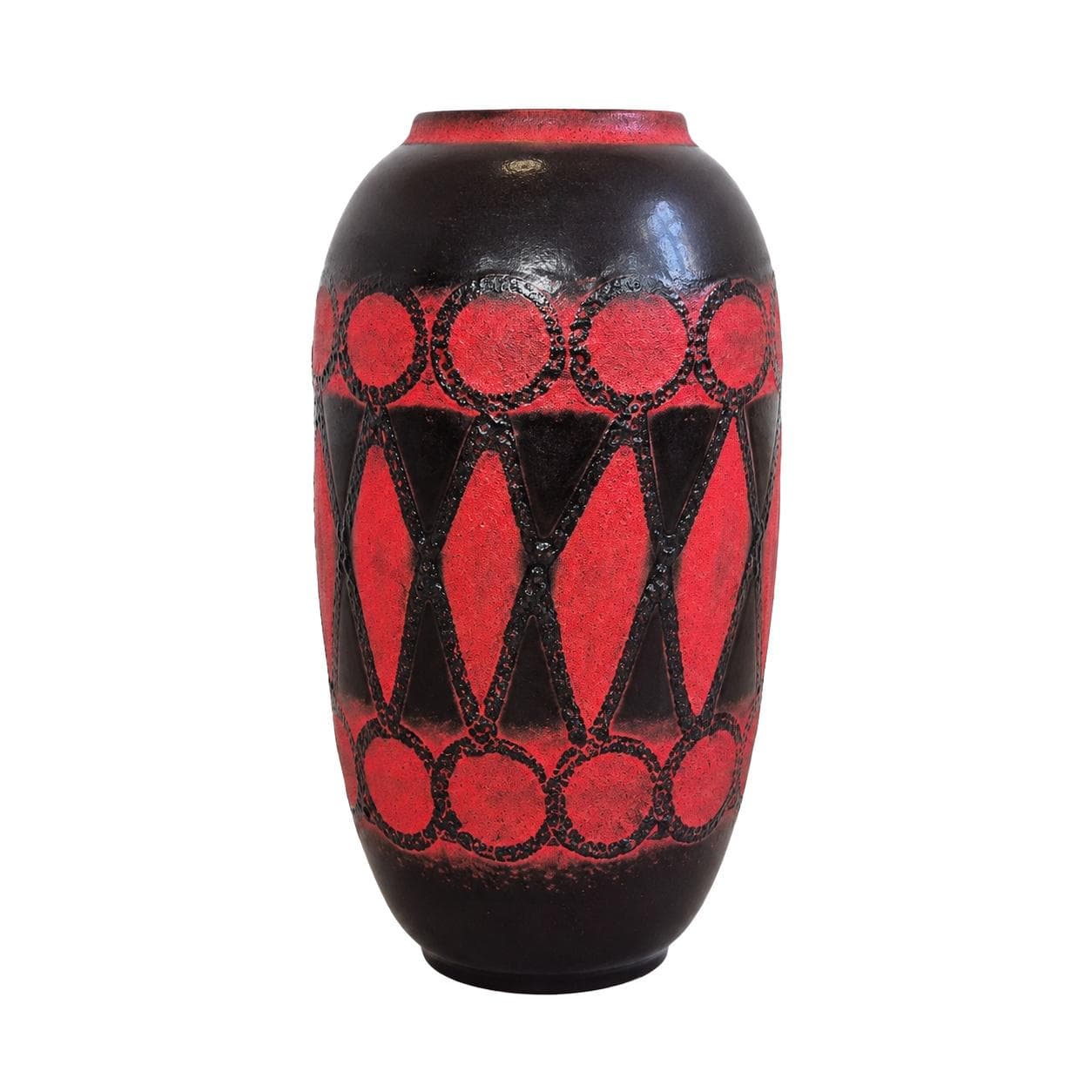 Floor vase, black red brown, ceramic, Scheurich, Germany, 1960s.