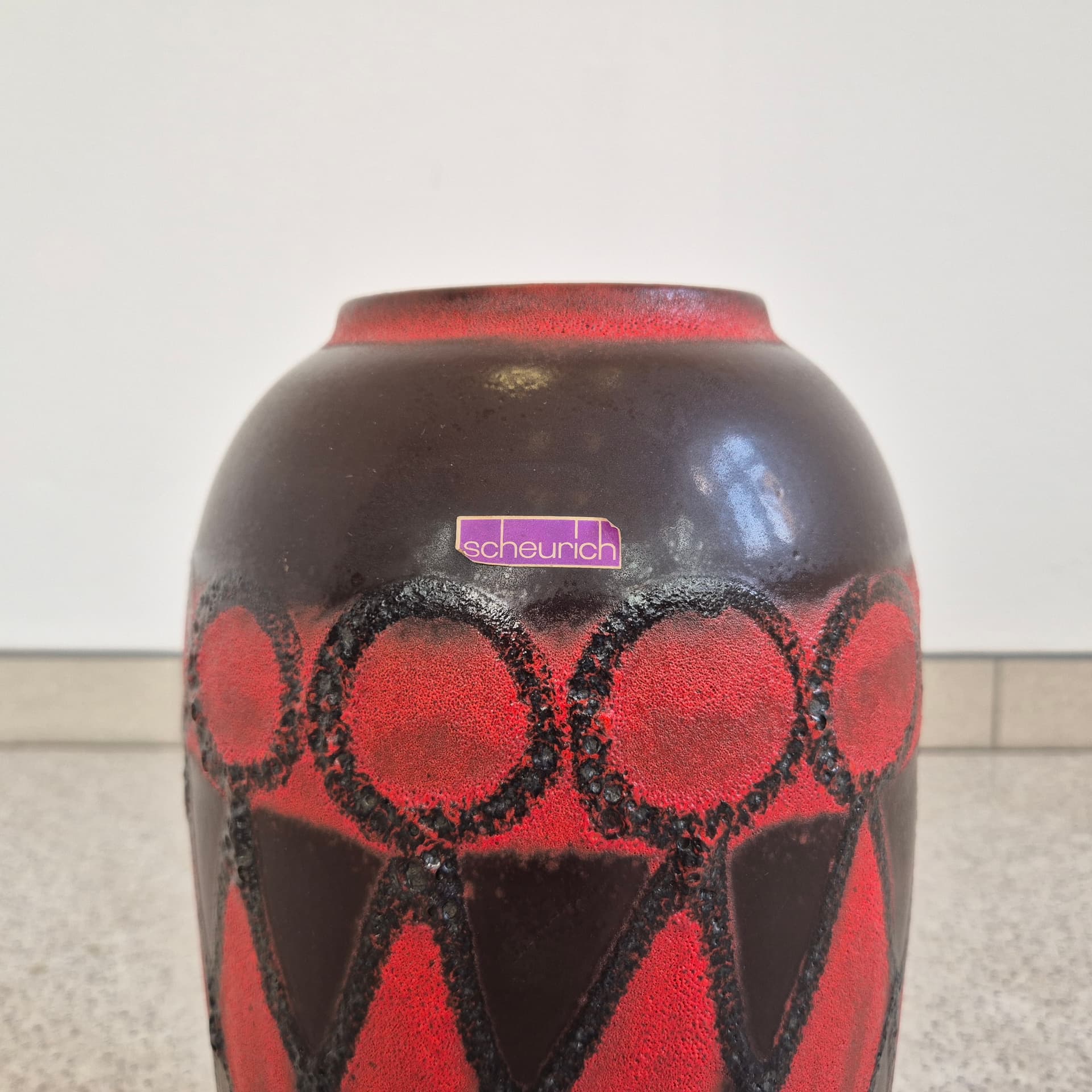 Floor vase, black red brown, ceramic, Scheurich, Germany, 1960s. - 399067