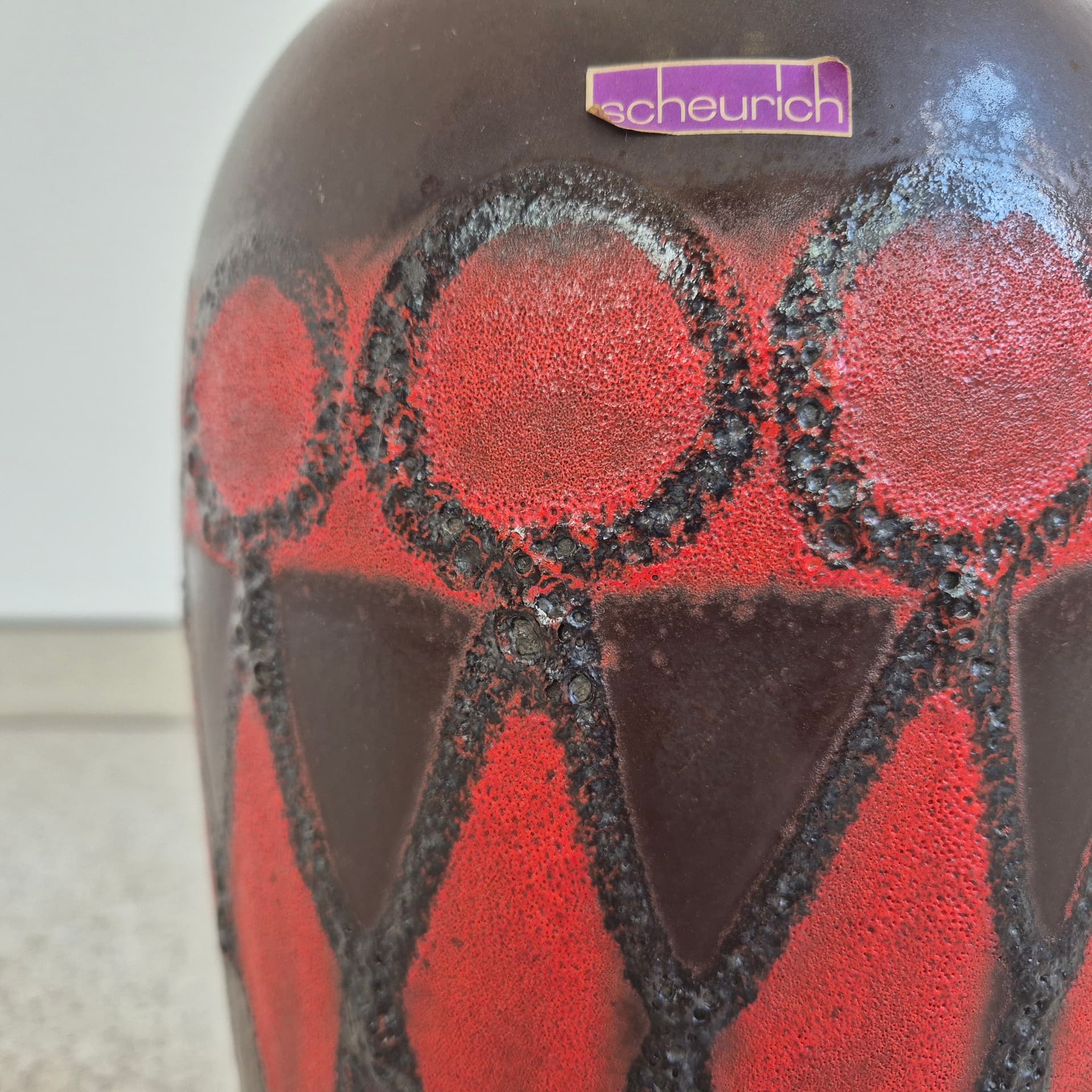 Floor vase, black red brown, ceramic, Scheurich, Germany, 1960s. - 399069