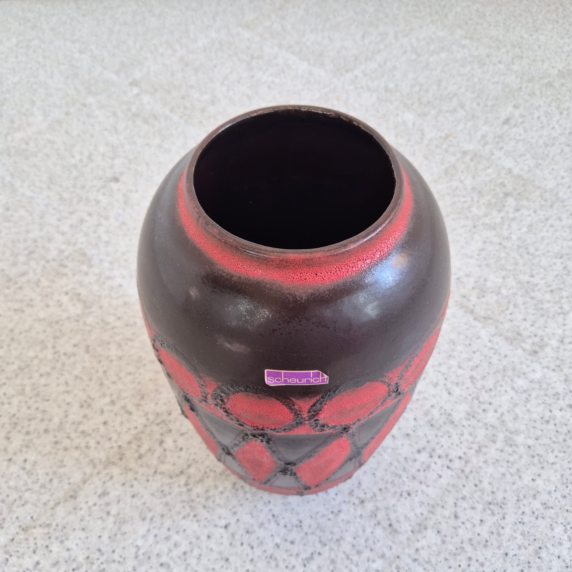 Floor vase, black red brown, ceramic, Scheurich, Germany, 1960s. - 399068