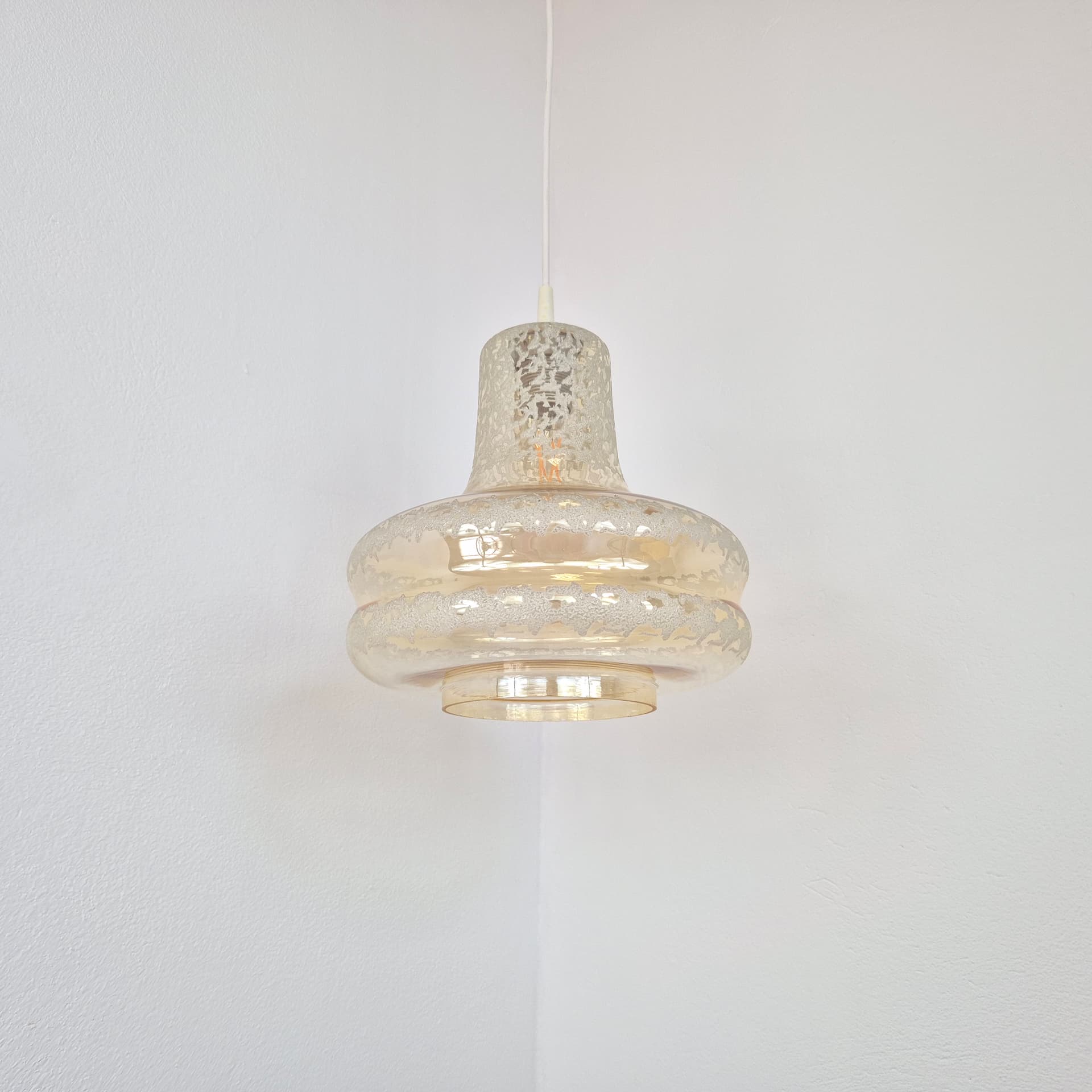 Pendant lamp, transparent glass gold white, Germany, 1960s. - 399093