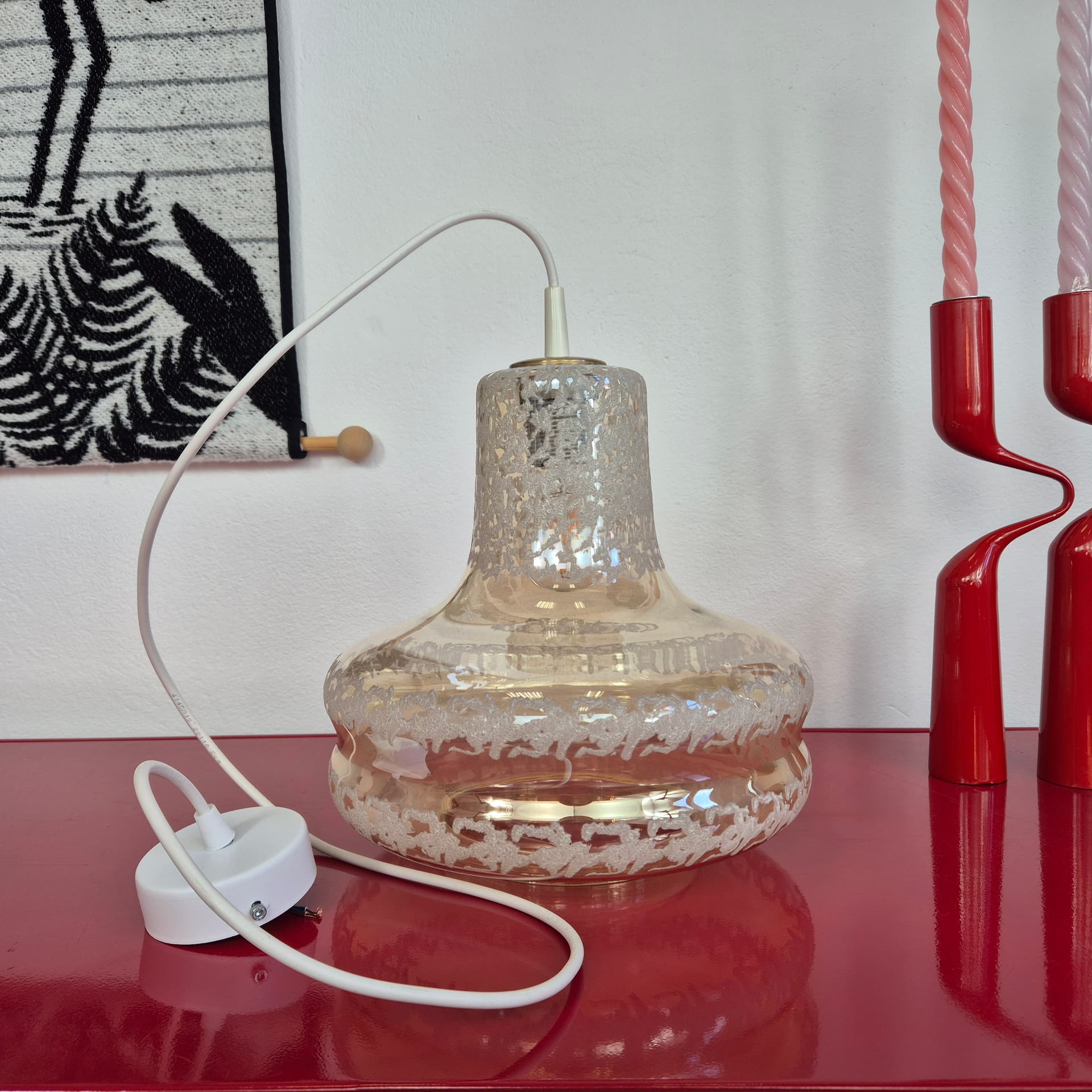 Pendant lamp, transparent glass gold white, Germany, 1960s. - 399096