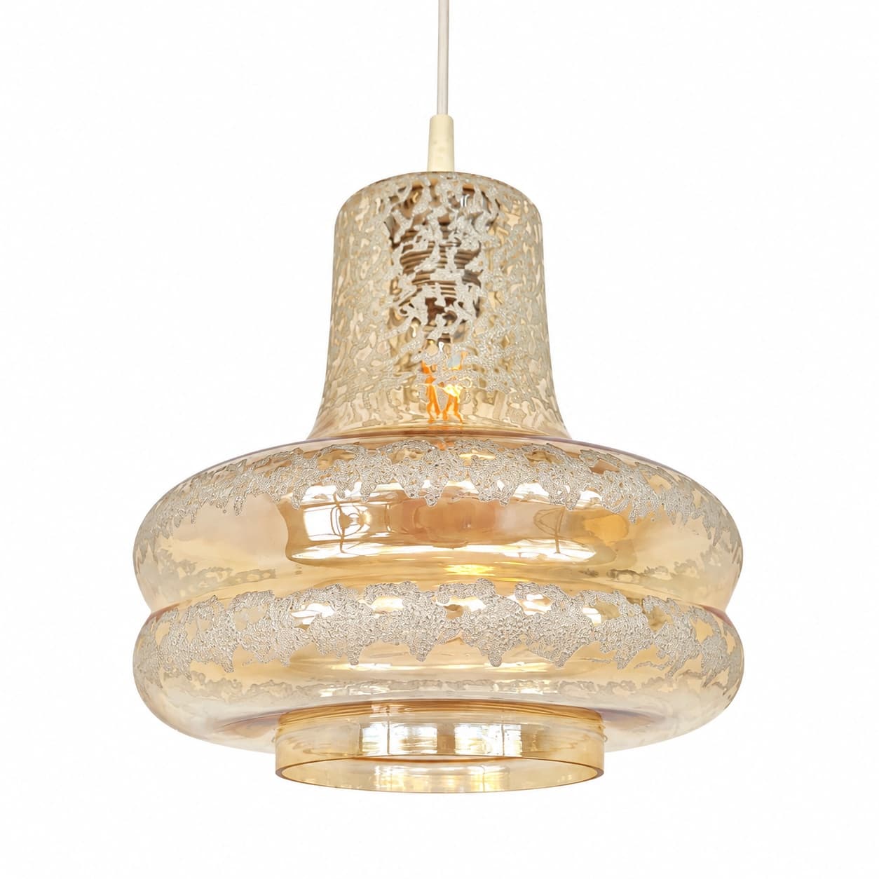 Pendant lamp, transparent glass gold white, Germany, 1960s. - 399101