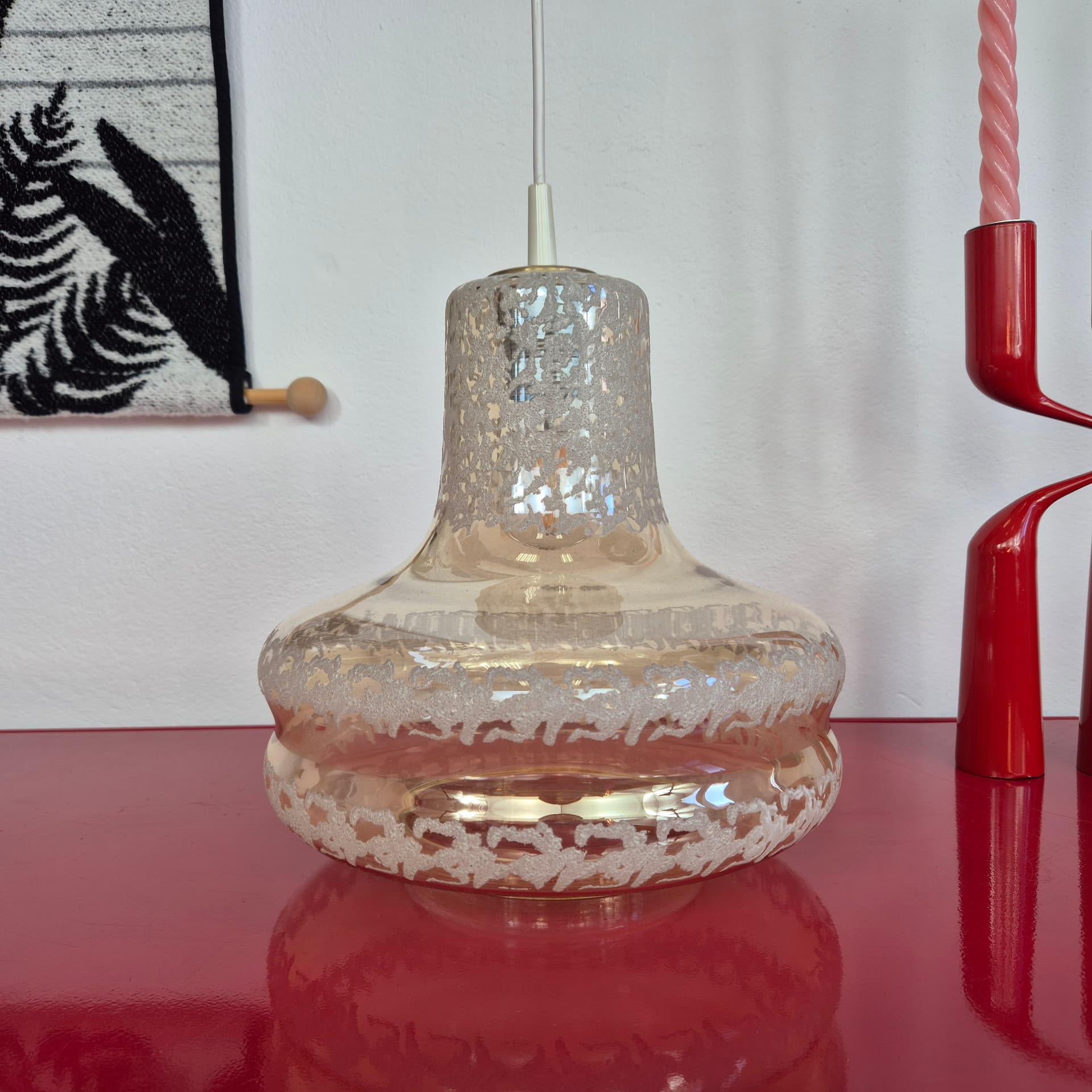 Pendant lamp, transparent glass gold white, Germany, 1960s. - 399098