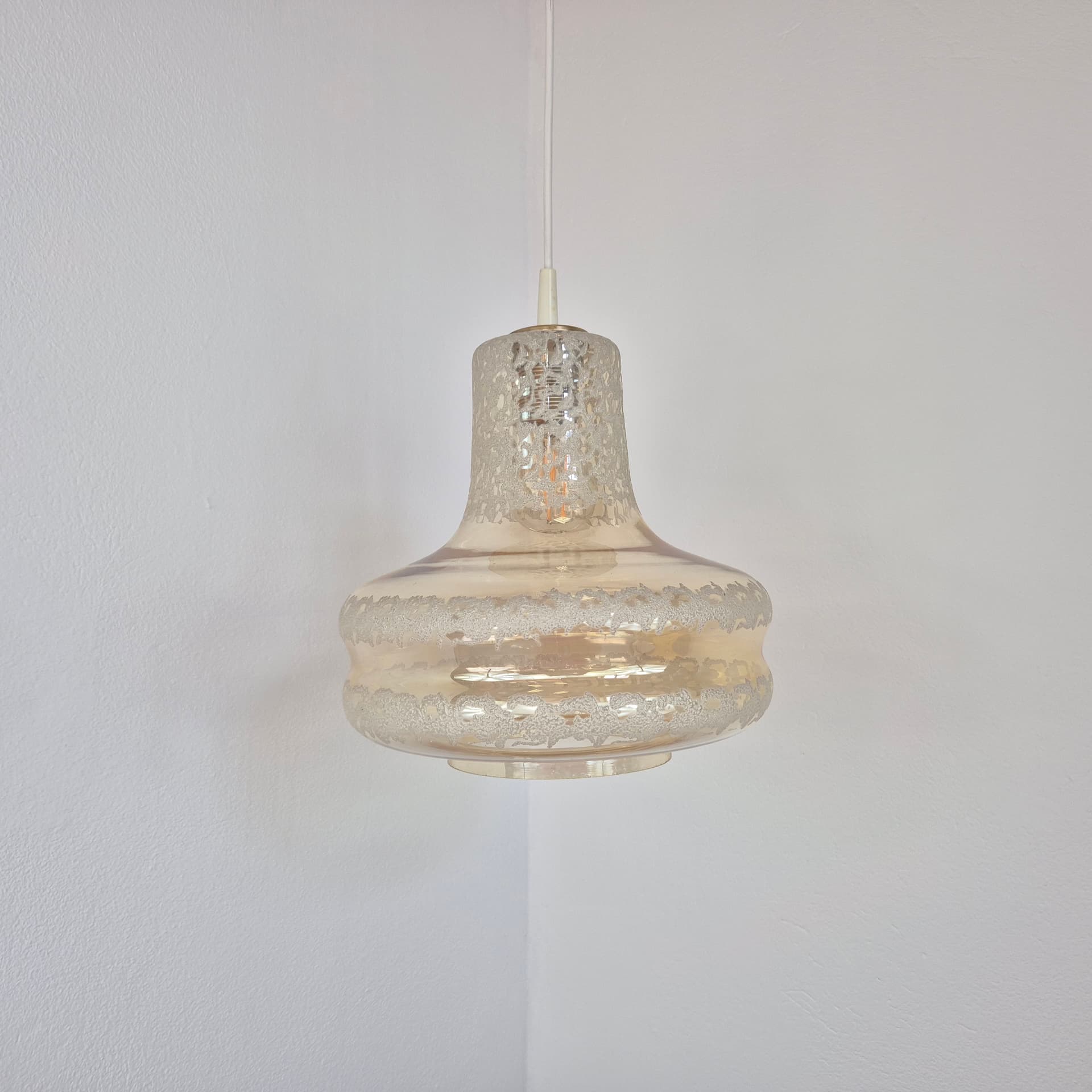 Pendant lamp, transparent glass gold white, Germany, 1960s. - 399094