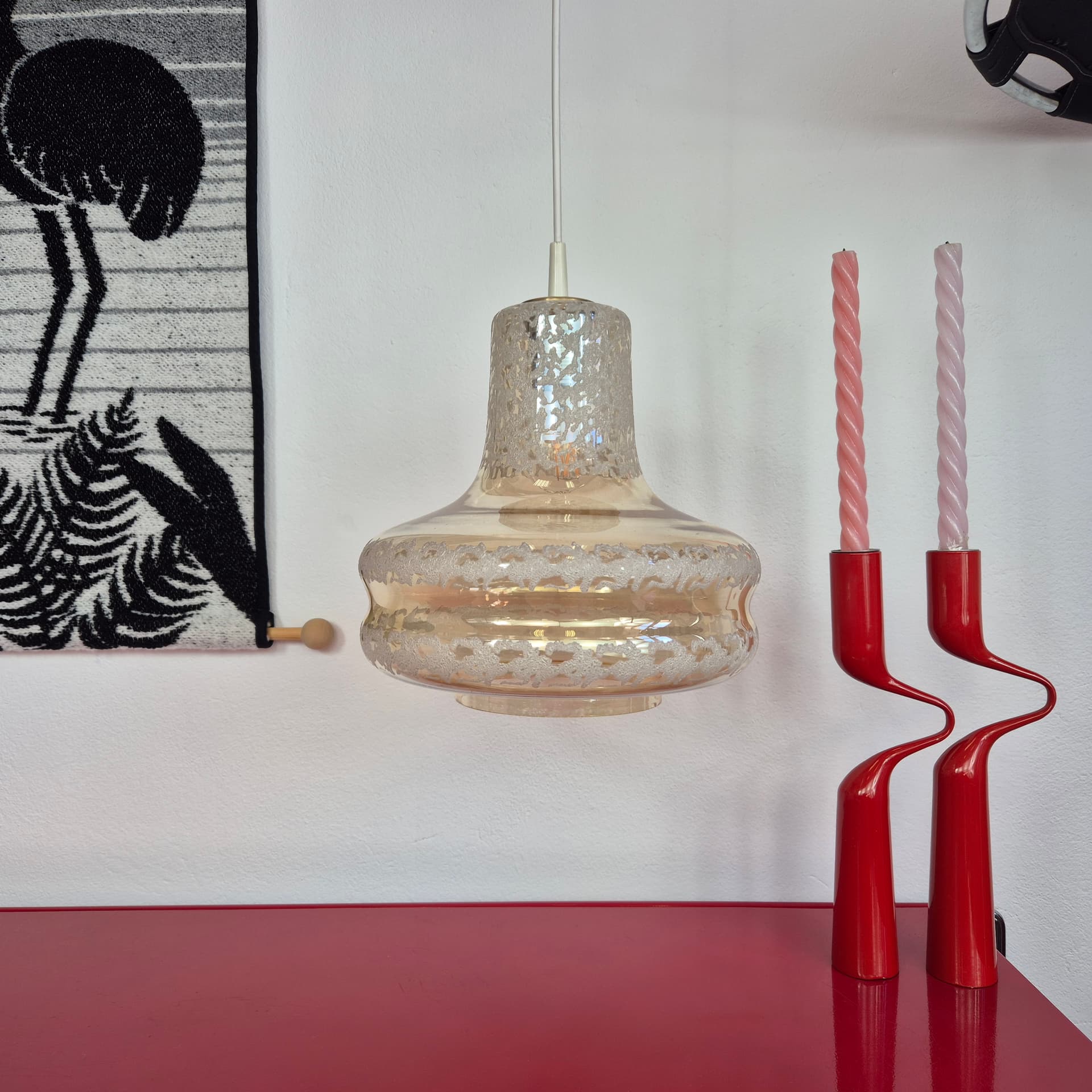 Pendant lamp, transparent glass gold white, Germany, 1960s. - 399092
