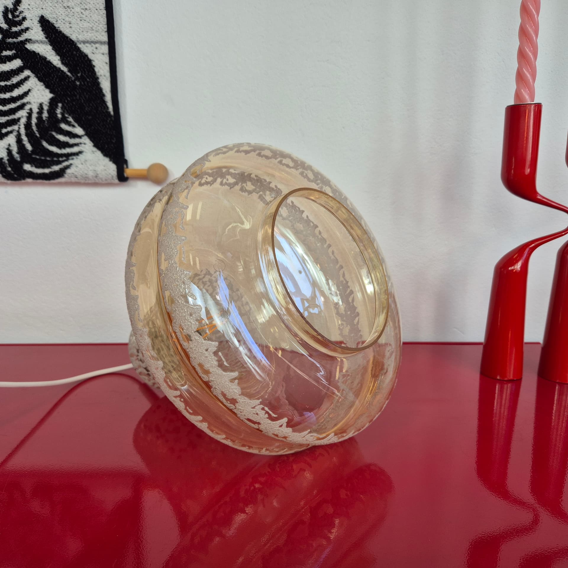 Pendant lamp, transparent glass gold white, Germany, 1960s. - 399095