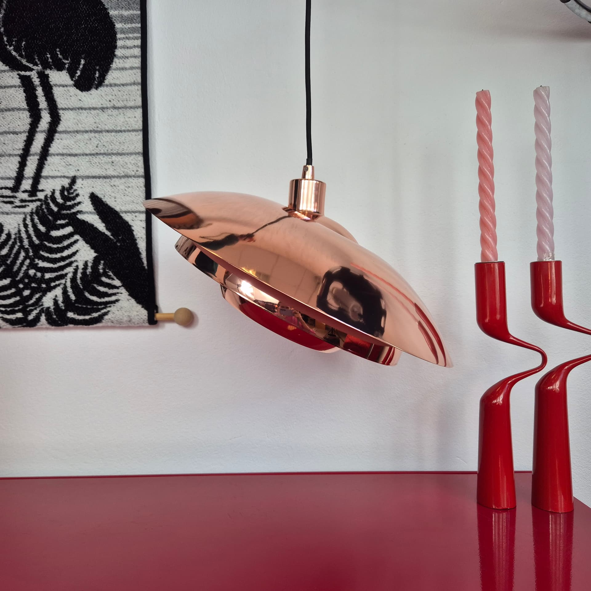Pendant lamp tiered, polished copper white, A/S Ronald, Denmark, 21st century - 399110