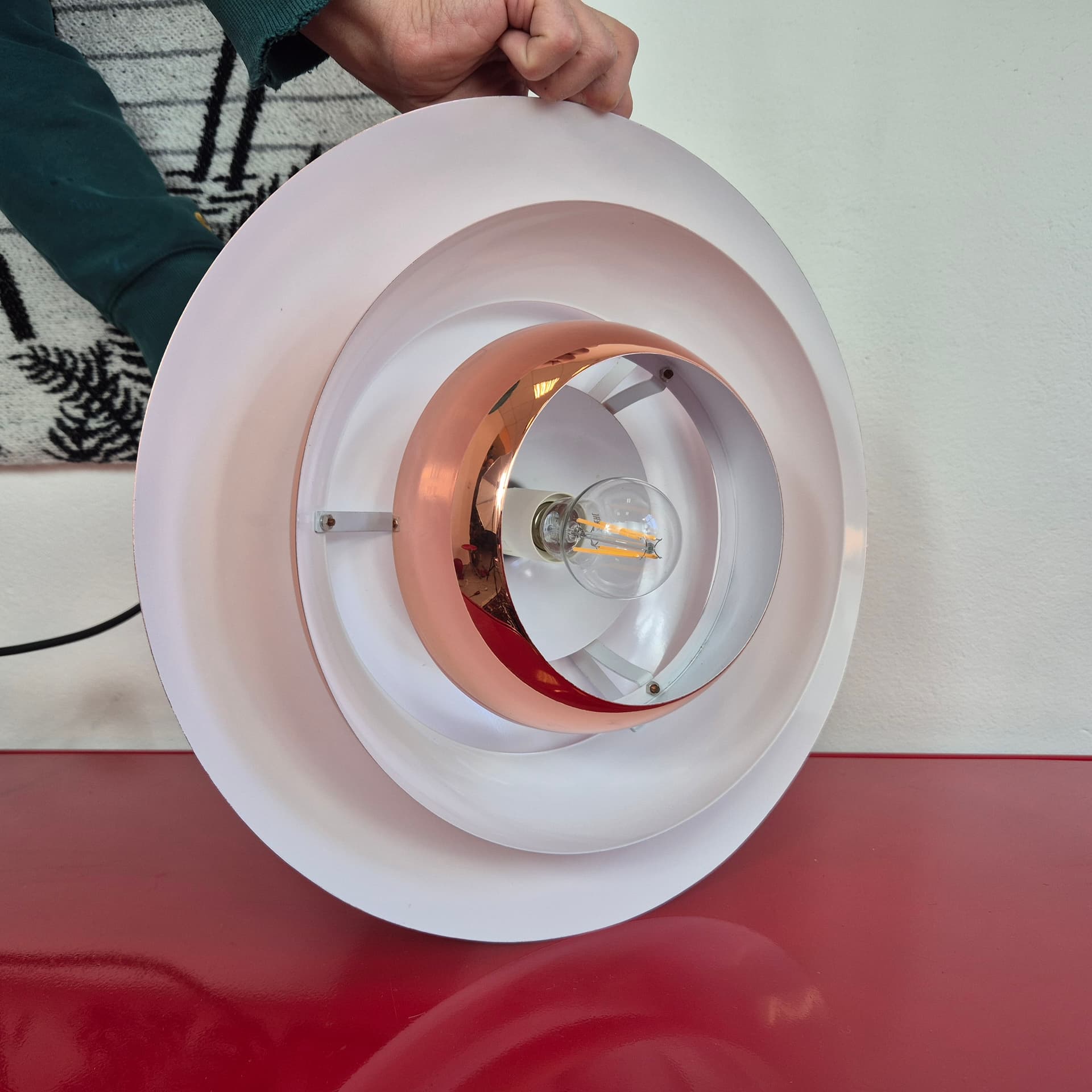 Pendant lamp tiered, polished copper white, A/S Ronald, Denmark, 21st century - 399107