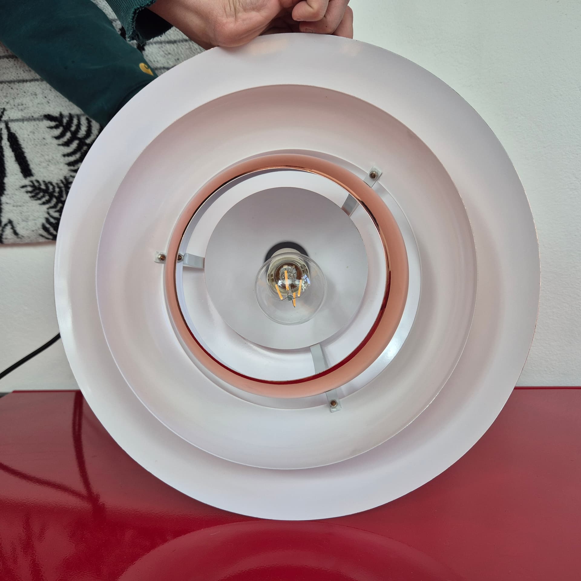 Pendant lamp tiered, polished copper white, A/S Ronald, Denmark, 21st century - 399109