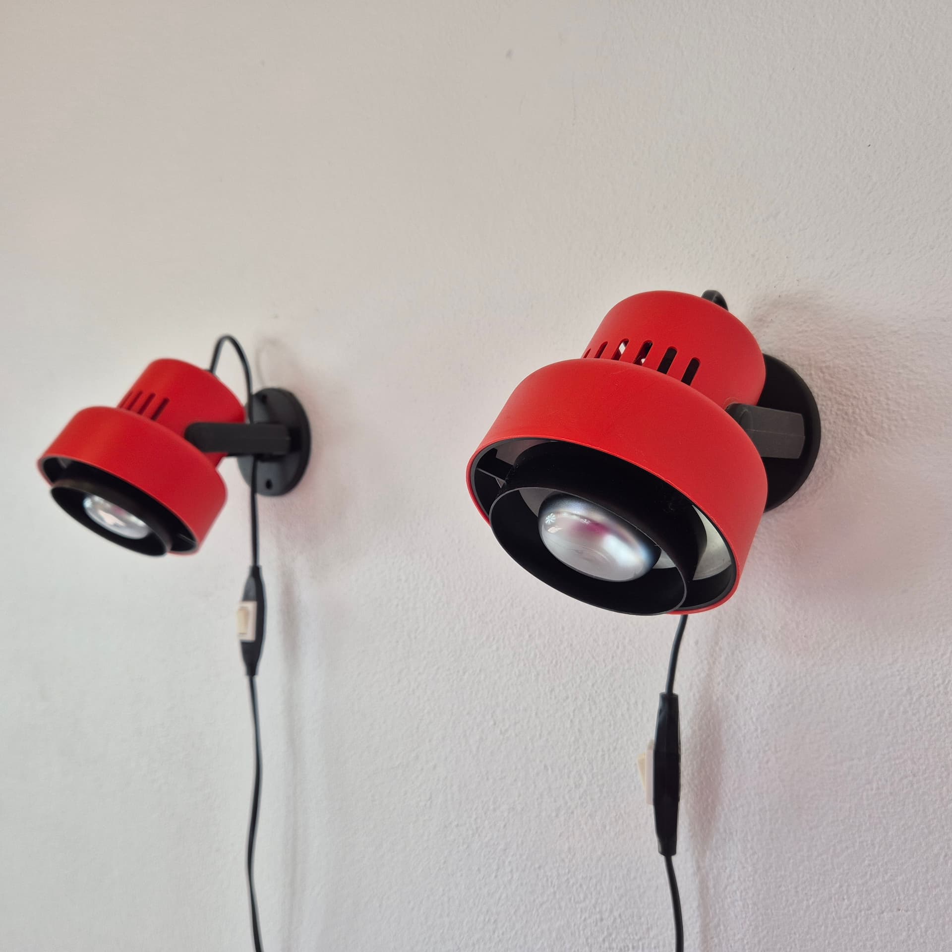 Pair of wall sconces, red, acrylic, Fagerhults, Sweden, 1980s. - 399116