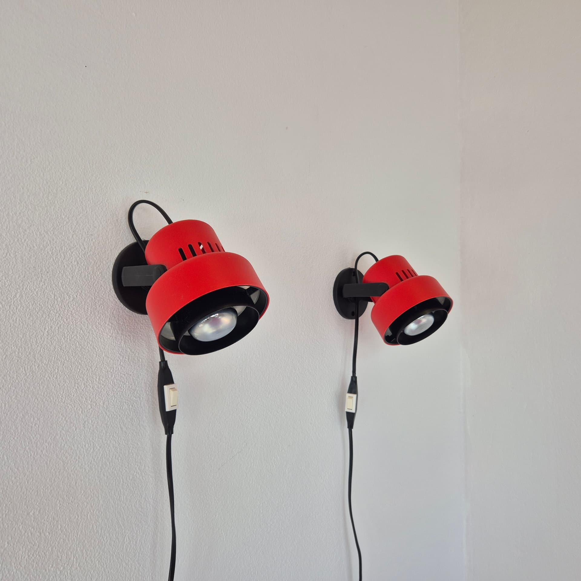 Pair of wall sconces, red, acrylic, Fagerhults, Sweden, 1980s. - 399126