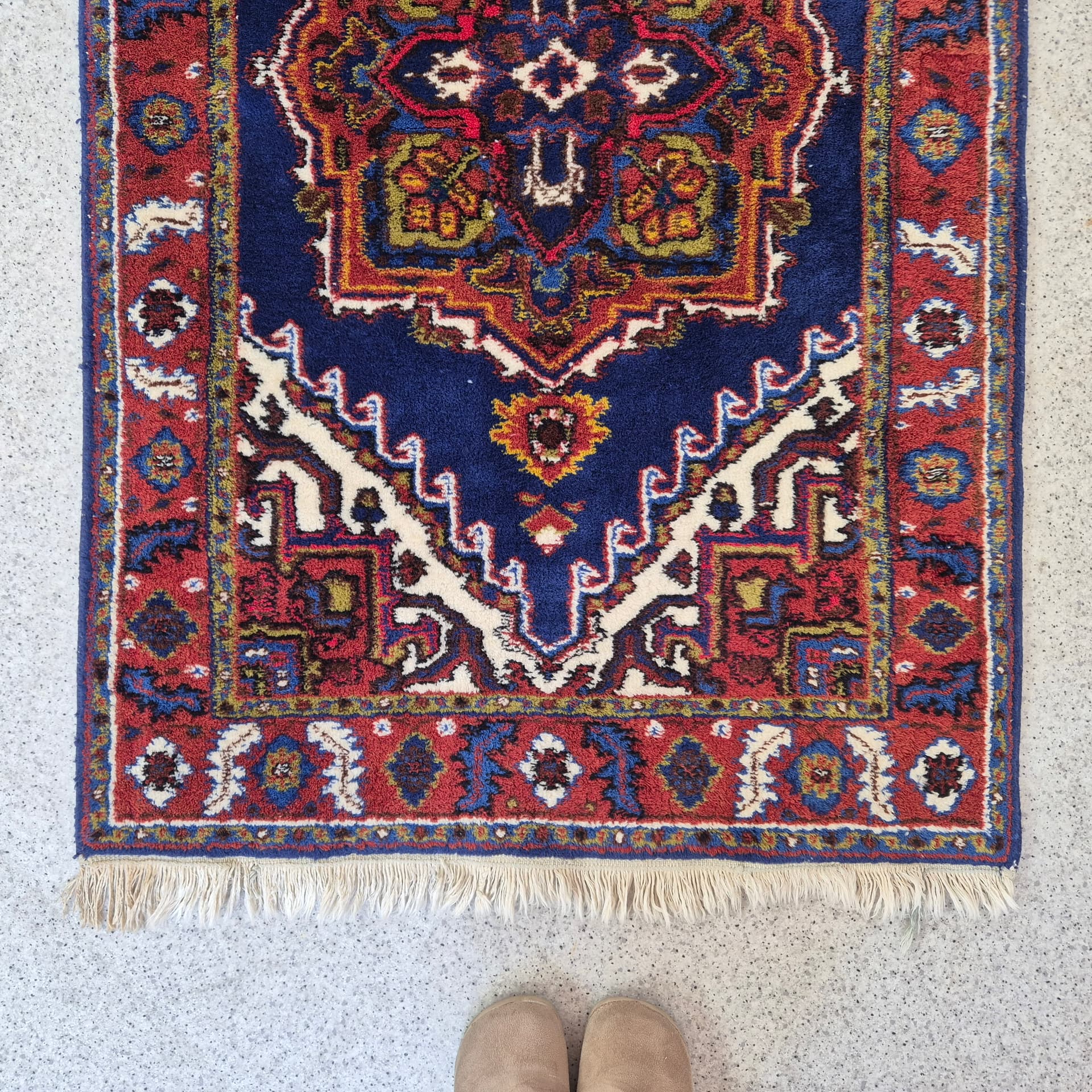 Dywan 148x90cm, wełna granatowy czerwony, Indie, lata 70. - 399152