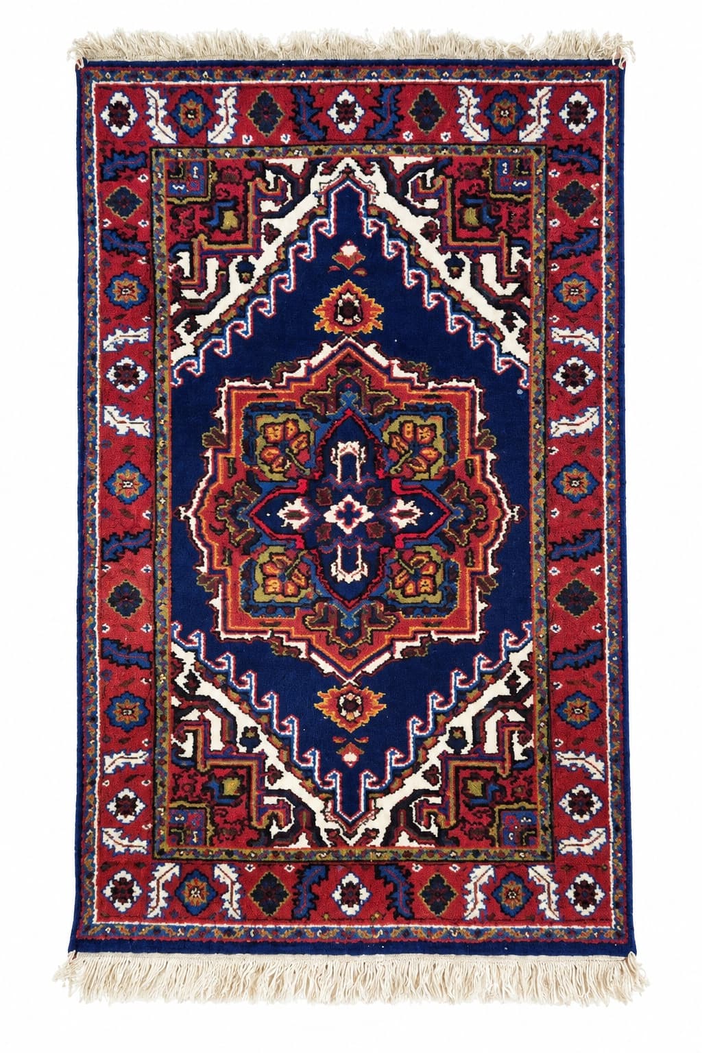 Dywan 148x90cm, wełna granatowy czerwony, Indie, lata 70. - 399155