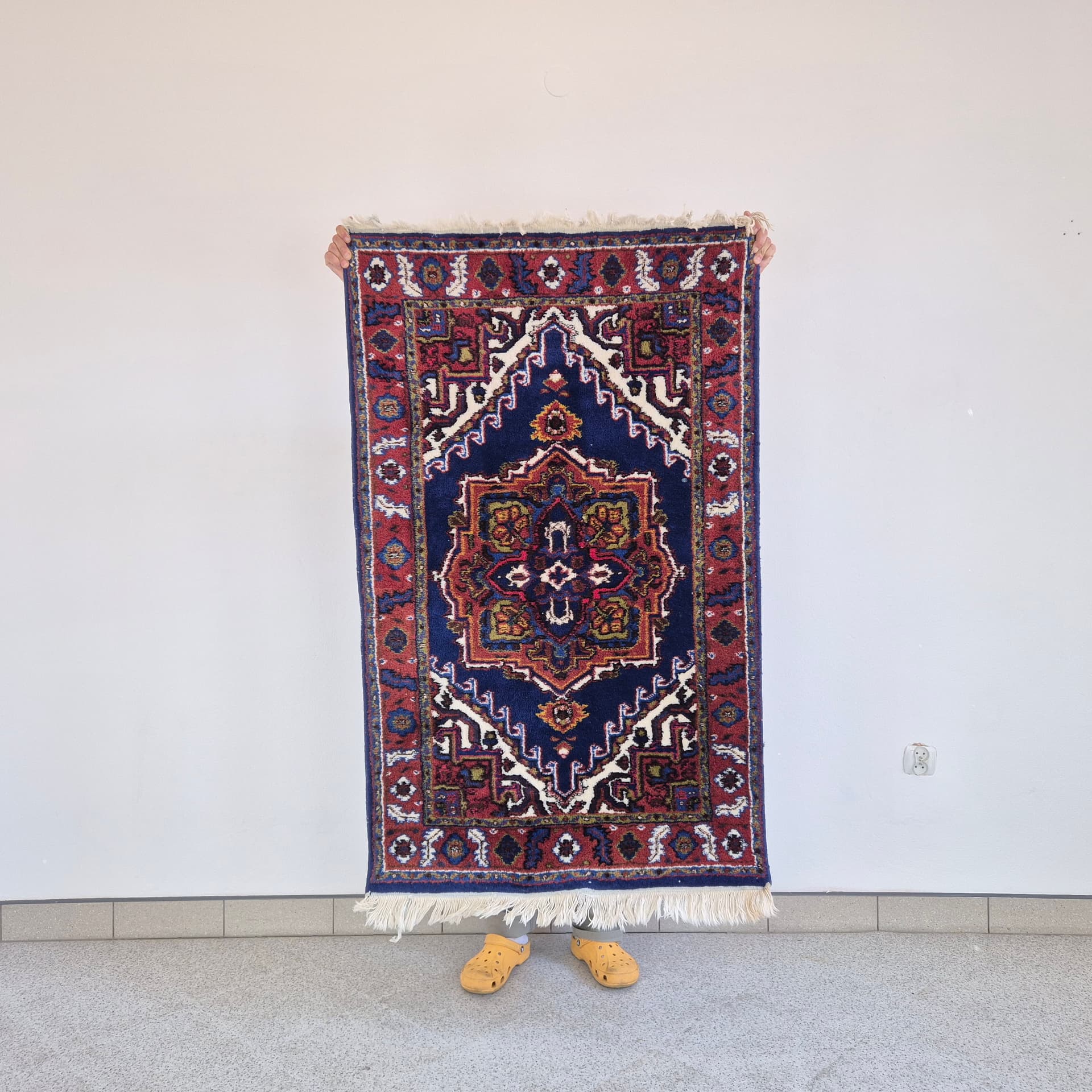 Dywan 148x90cm, wełna granatowy czerwony, Indie, lata 70. - 399146