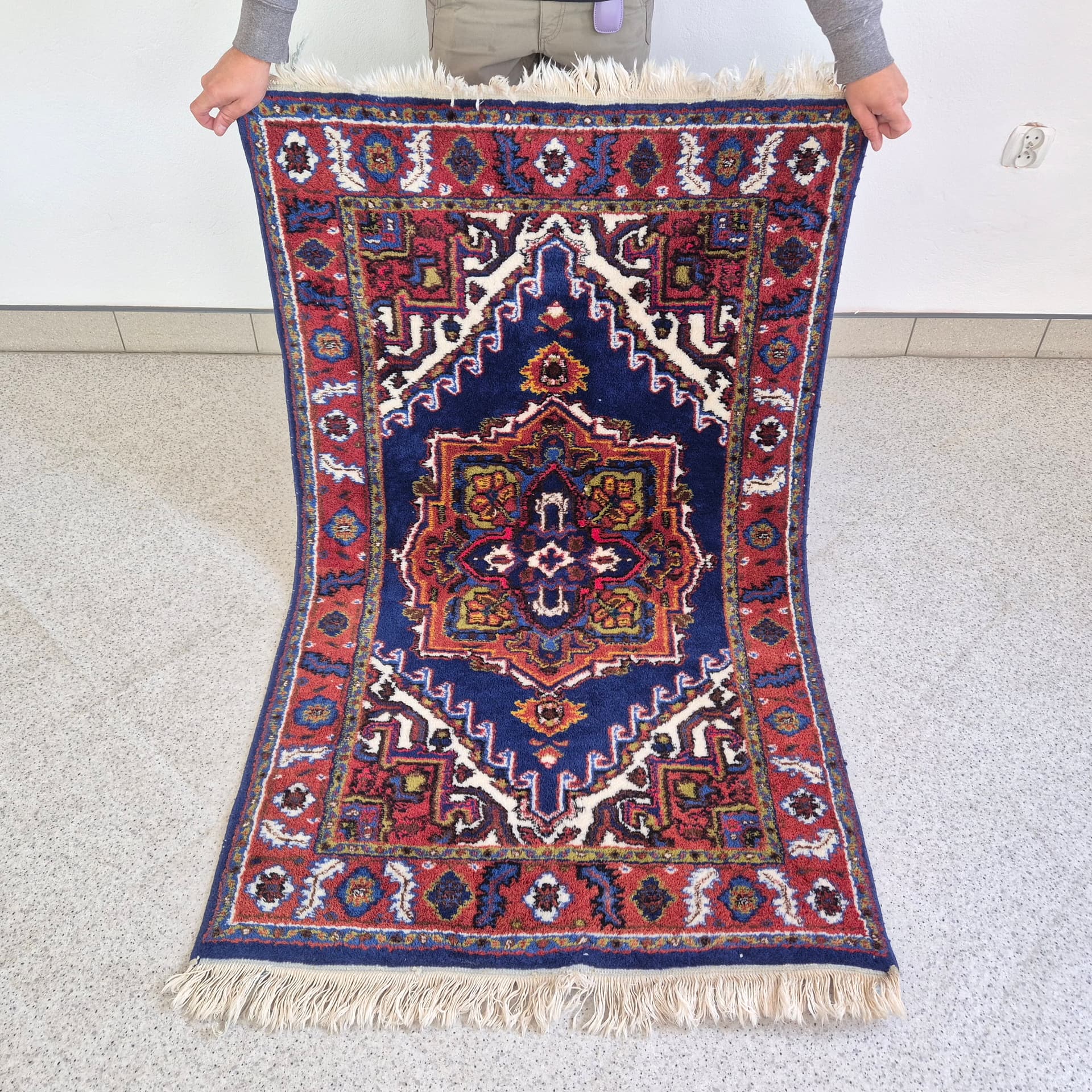 Dywan 148x90cm, wełna granatowy czerwony, Indie, lata 70. - 399148