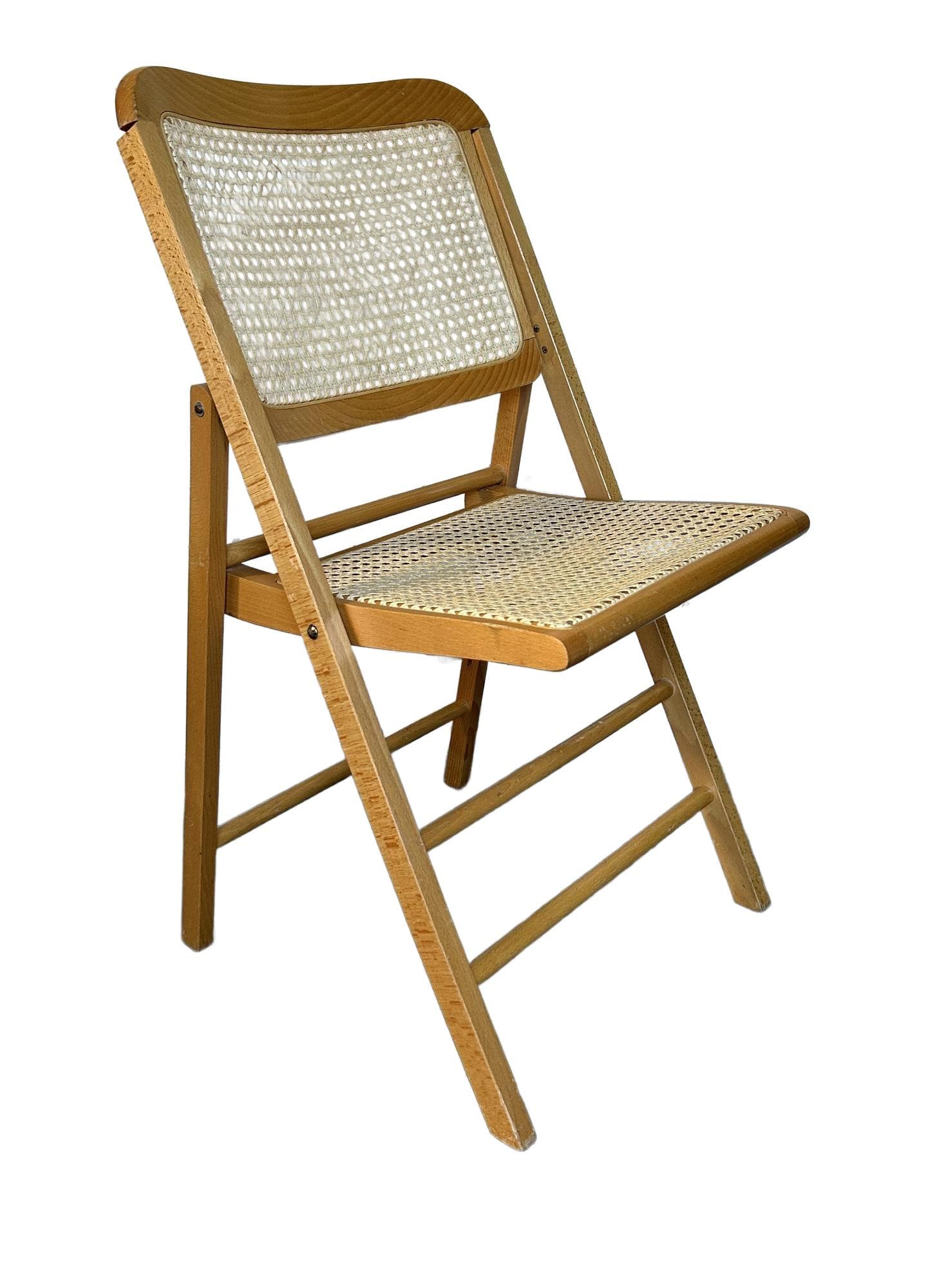 Krzesło składane, buk brązowy, rattan beżowy, lata 70.