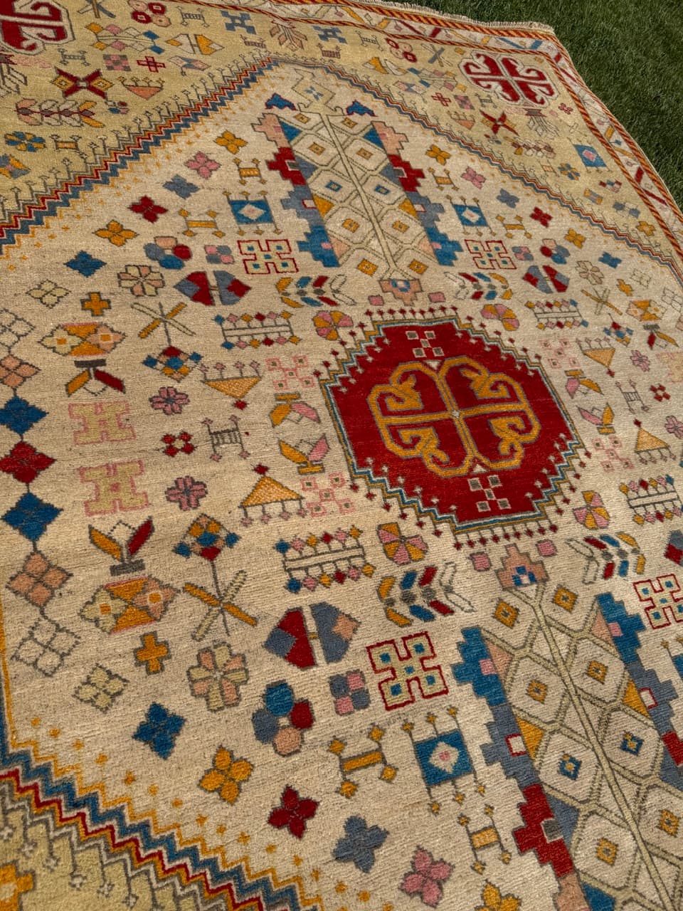 Rug Ziegler Kazak, 240x175 cm, beige red gold blue, wool, Pakistan - 399257
