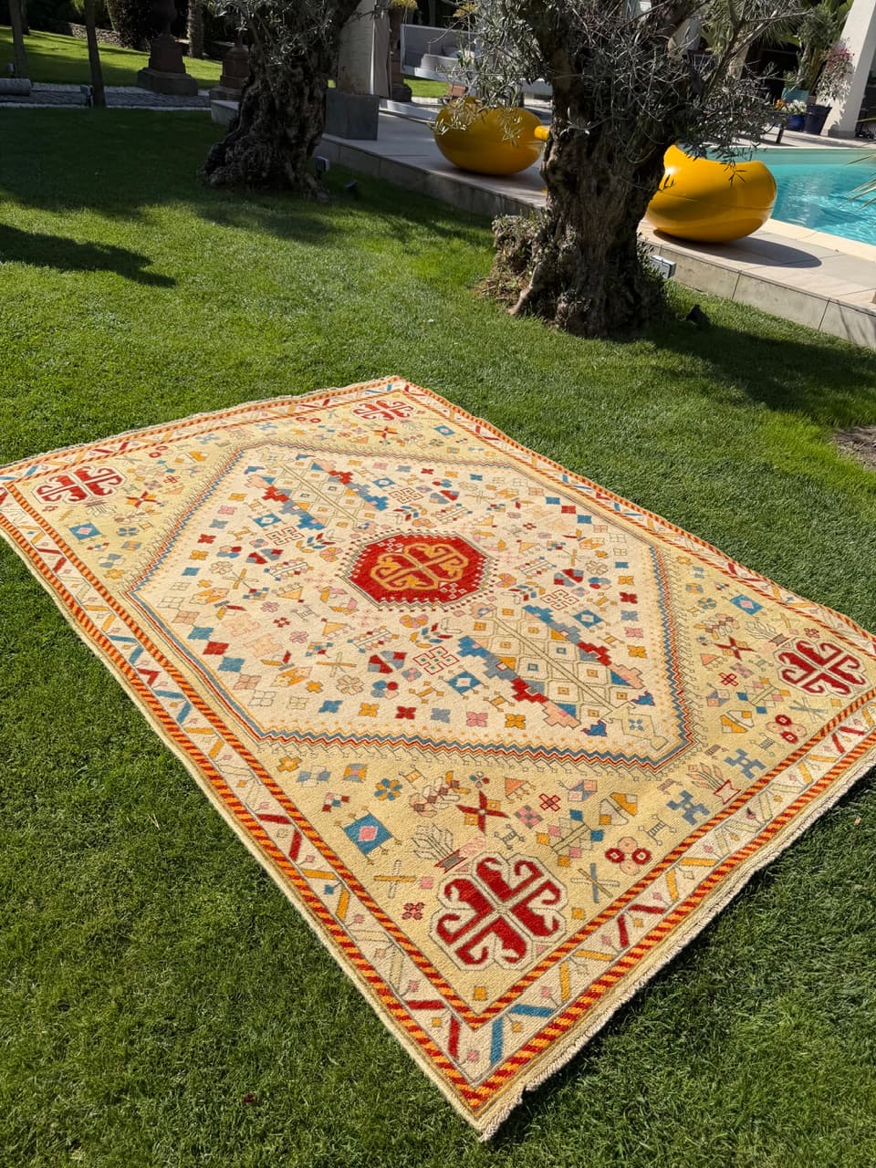 Rug Ziegler Kazak, 240x175 cm, beige red gold blue, wool, Pakistan - 399255