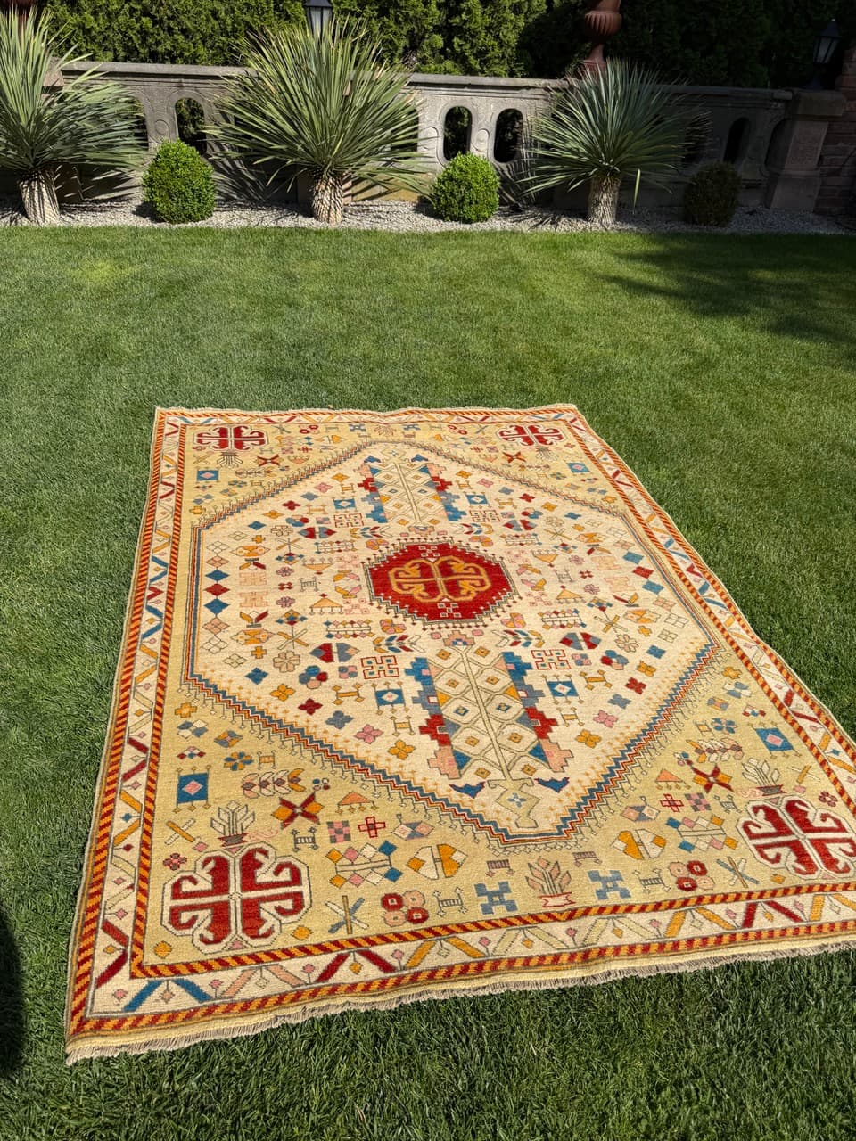 Rug Ziegler Kazak, 240x175 cm, beige red gold blue, wool, Pakistan - 399250