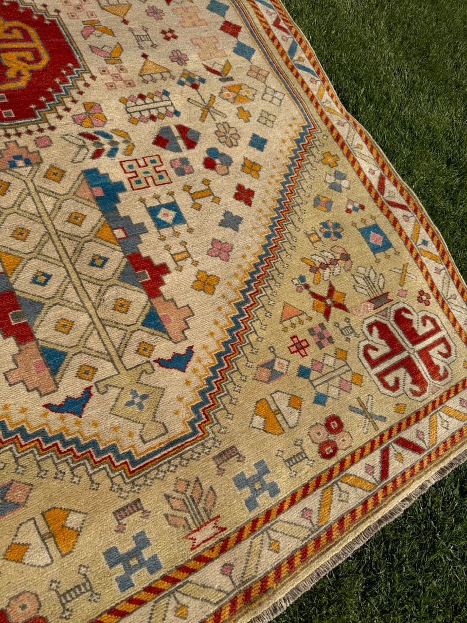 Rug Ziegler Kazak, 240x175 cm, beige red gold blue, wool, Pakistan - 399252