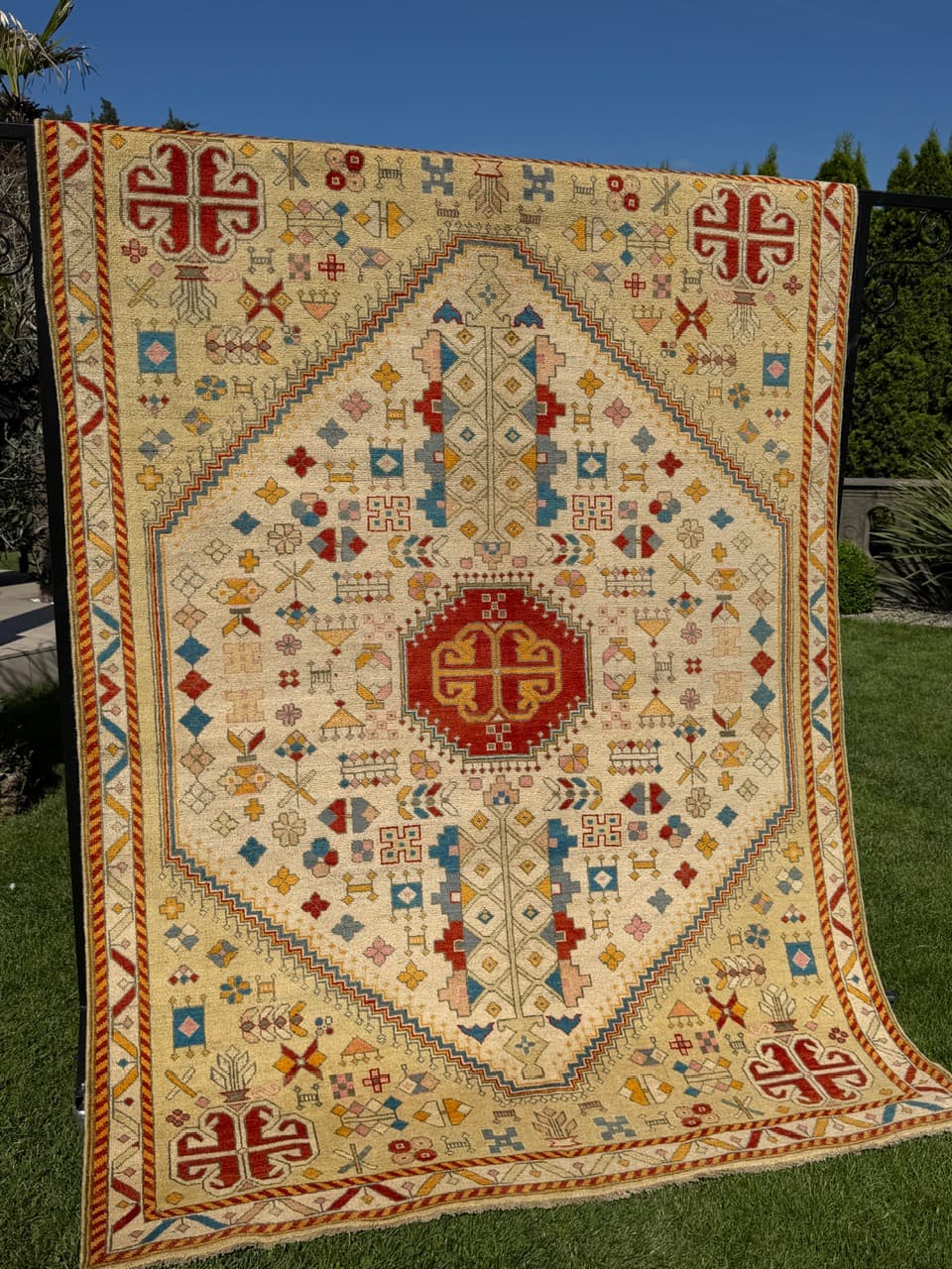 Rug Ziegler Kazak, 240x175 cm, beige red gold blue, wool, Pakistan - 399244