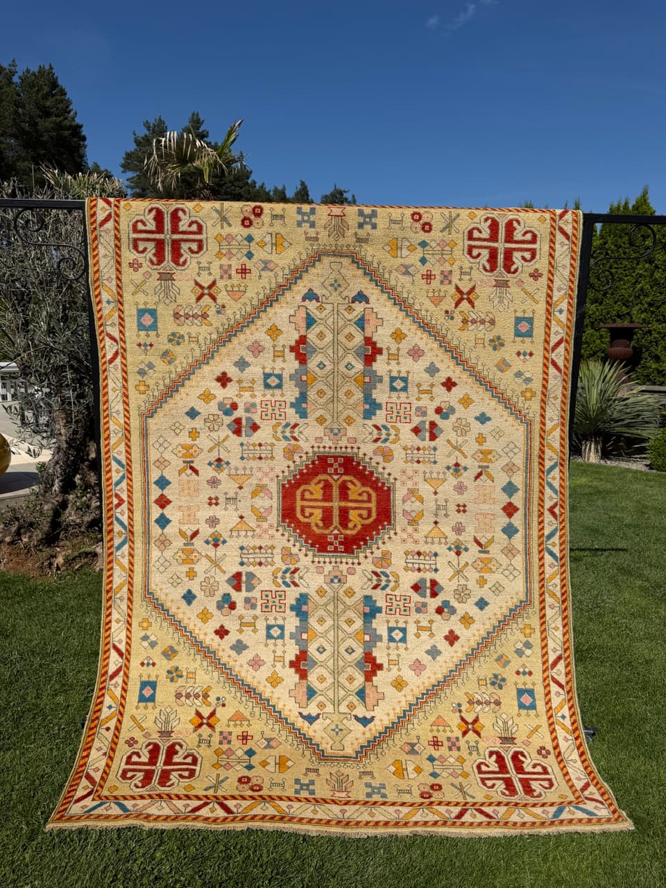 Rug Ziegler Kazak, 240x175 cm, beige red gold blue, wool, Pakistan - 399243