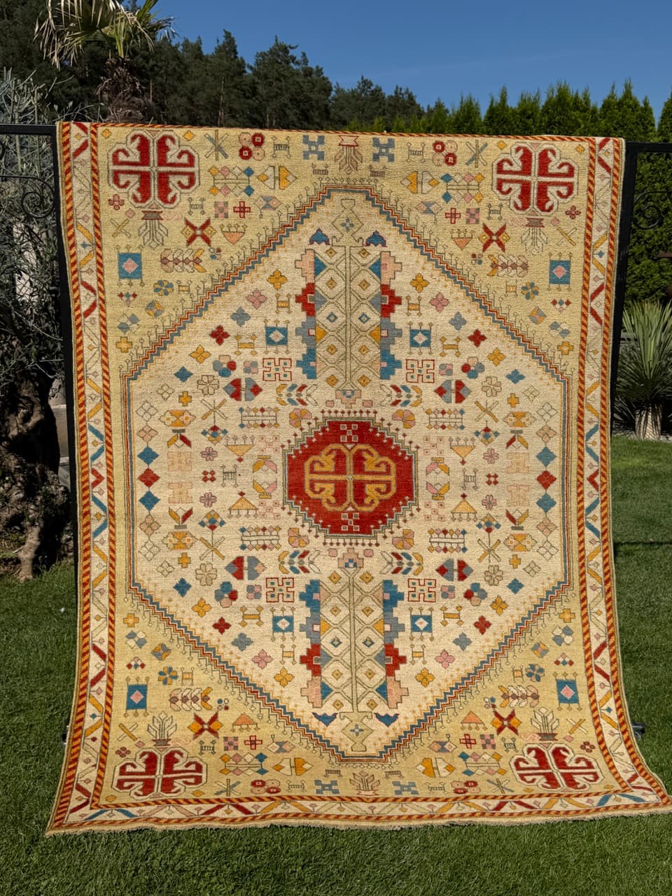 Rug Ziegler Kazak, 240x175 cm, beige red gold blue, wool, Pakistan - 399248