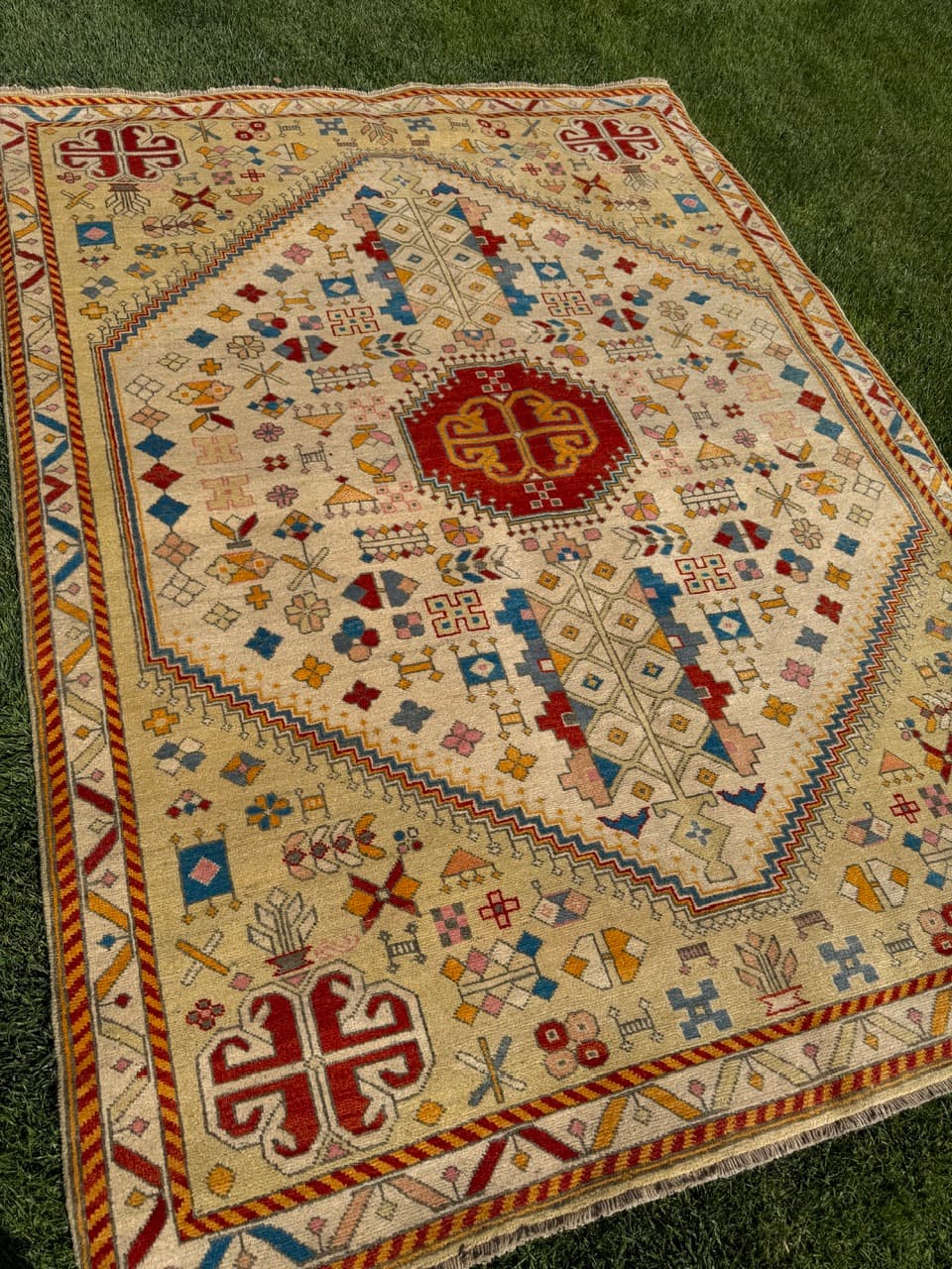 Rug Ziegler Kazak, 240x175 cm, beige red gold blue, wool, Pakistan - 399251
