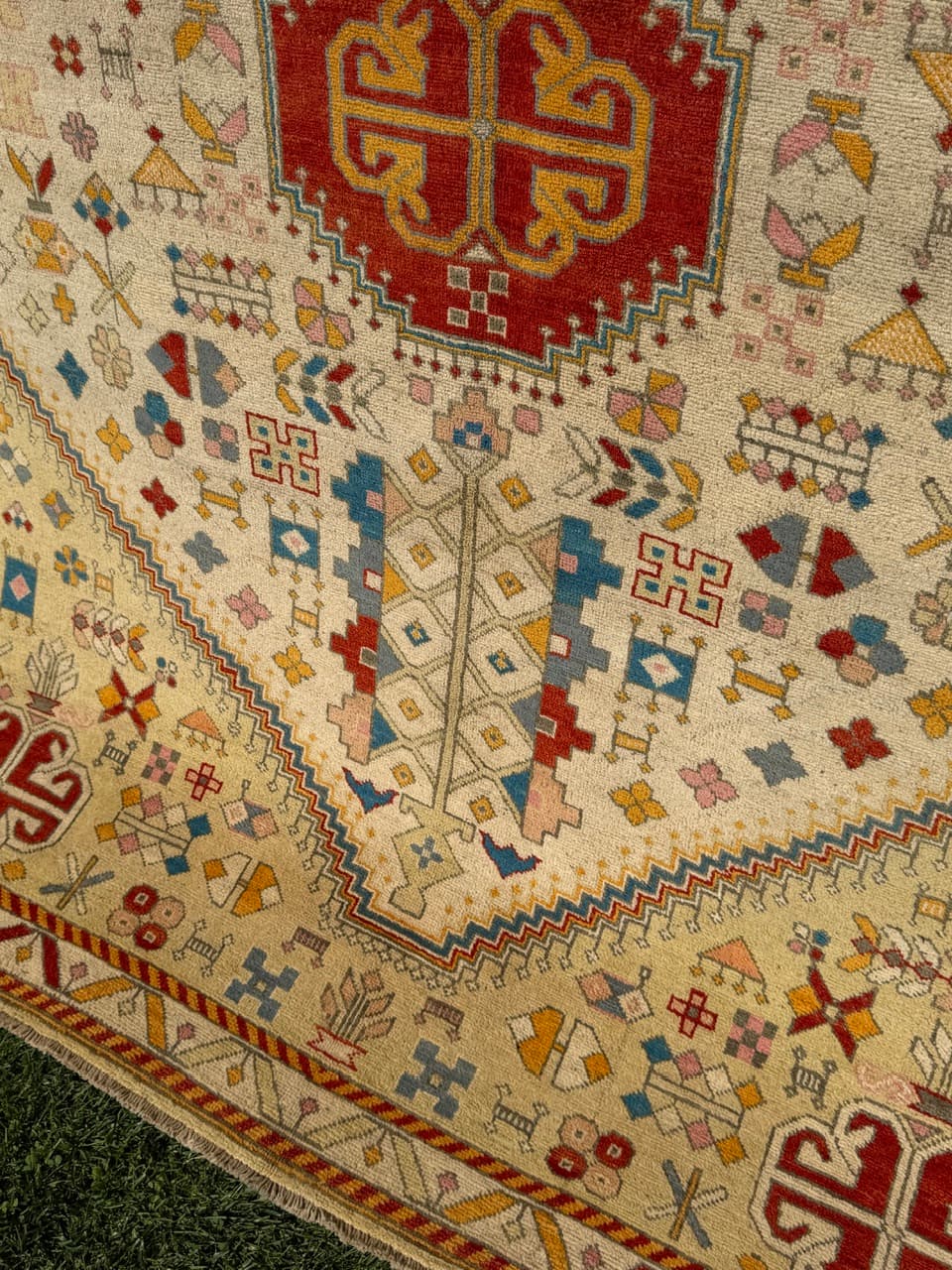 Rug Ziegler Kazak, 240x175 cm, beige red gold blue, wool, Pakistan - 399246