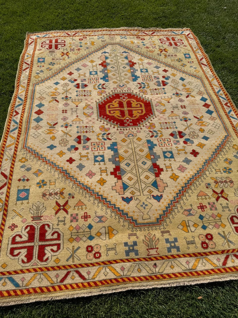 Rug Ziegler Kazak, 240x175 cm, beige red gold blue, wool, Pakistan - 399254