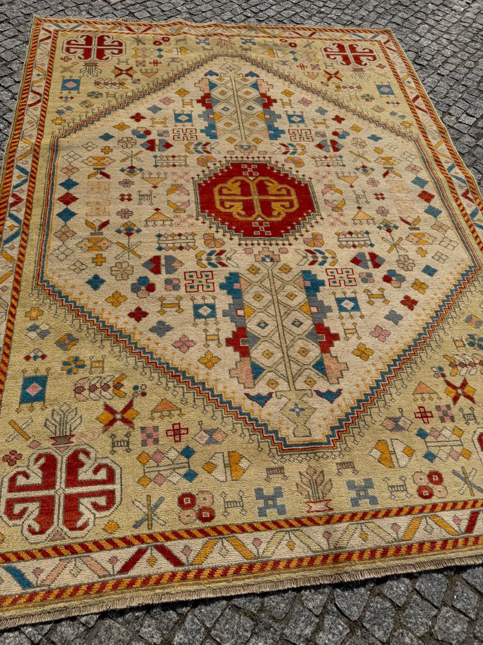 Rug Ziegler Kazak, 240x175 cm, beige red gold blue, wool, Pakistan - 399256