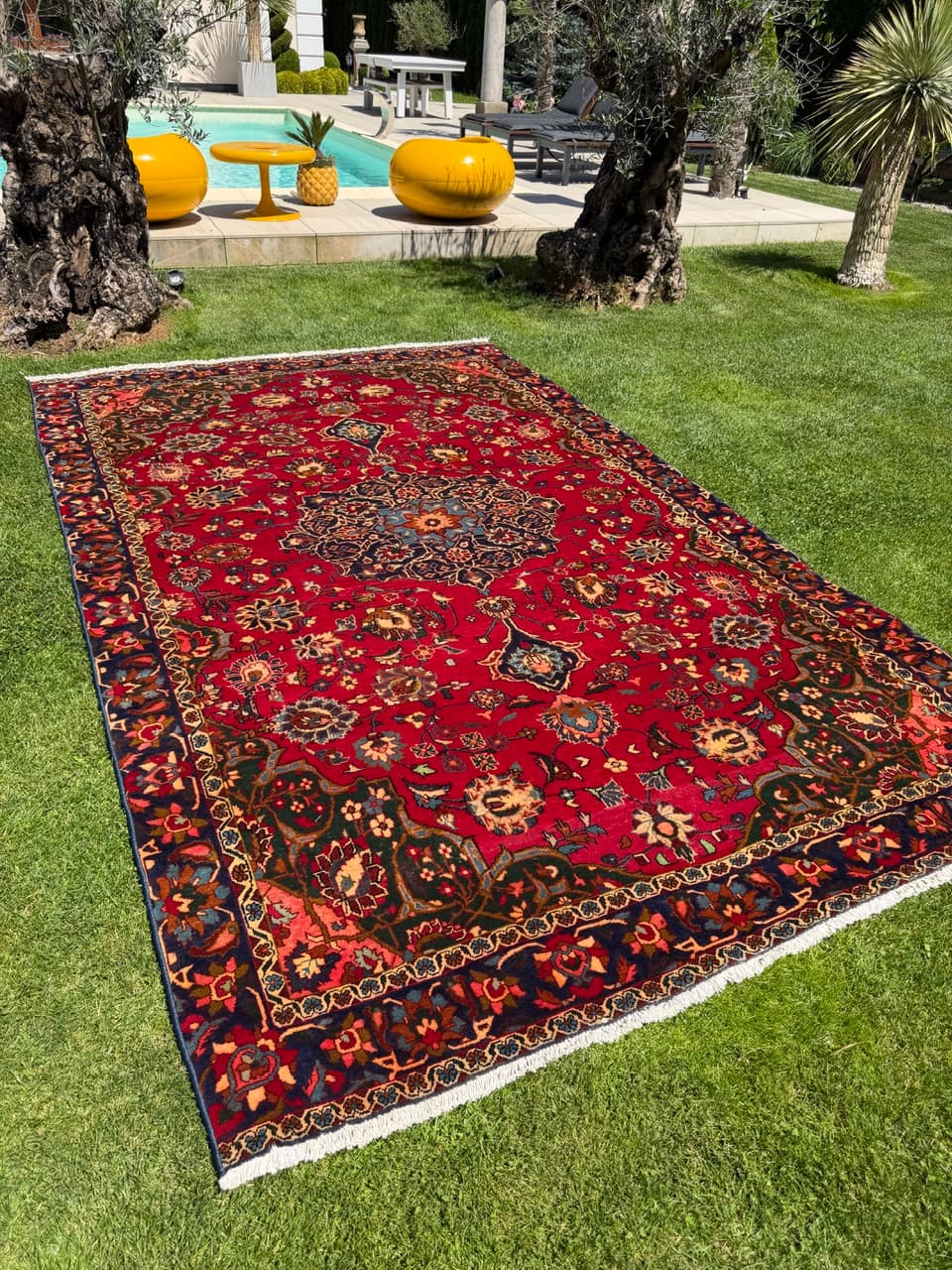 Rug Keshan 360x220 cm, red blue gold white green orange, wool, Iran - 399266
