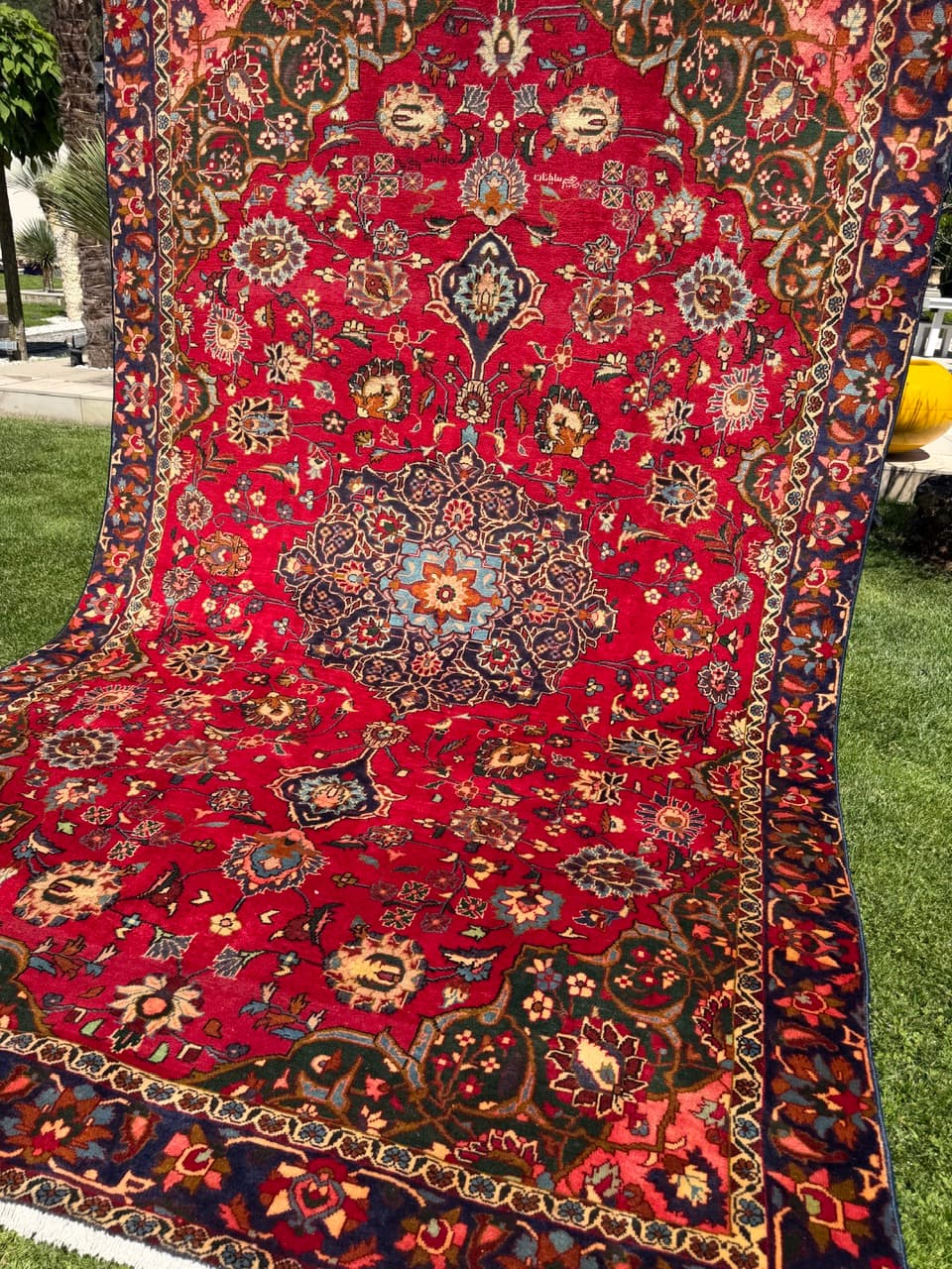 Rug Keshan 360x220 cm, red blue gold white green orange, wool, Iran - 399265